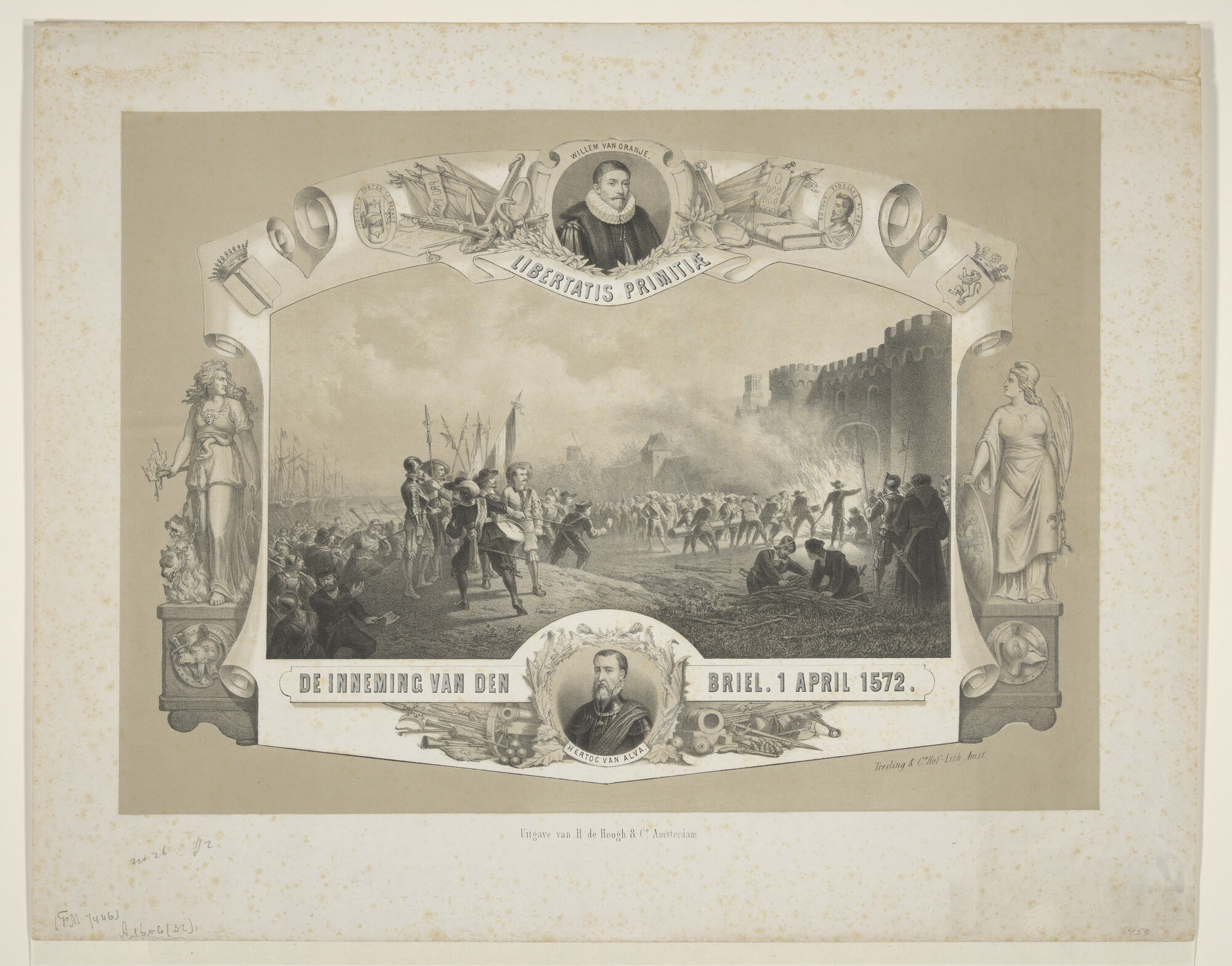 A.1656(32)1; Gedenkplaat op de 300-jarige herdenking van de inname van Den Briel, 1872; prent