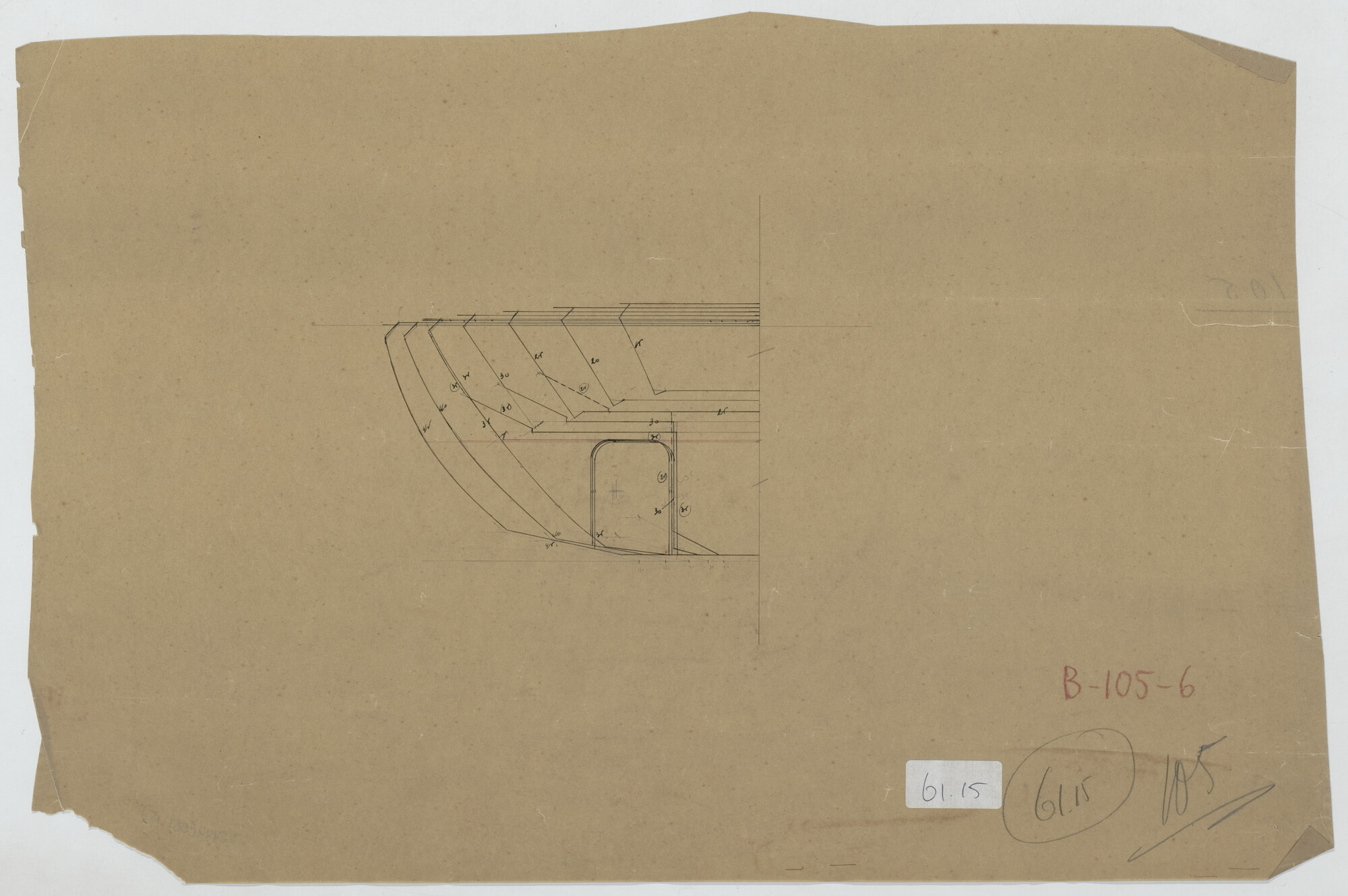 S.5444(061.15); Spantenplan, detail, van het passagiersschip ss. 'Prinses Juliana' van de SMN; technische tekening