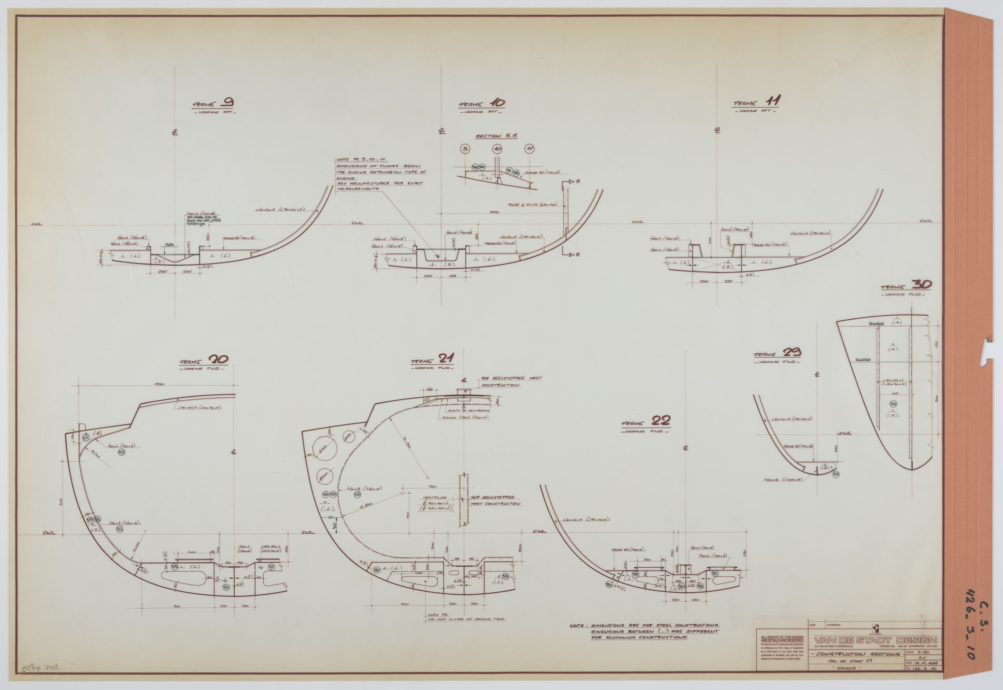 2015.4829; Constructieplan spanten Van de Stadt 47' - Samoa; technische tekening