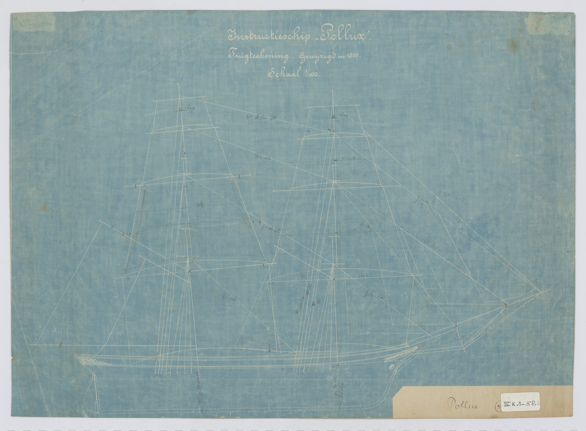 S.1171(03)51; De oefenbrik Zr.Ms. 'Pollux', 1879; technische tekening