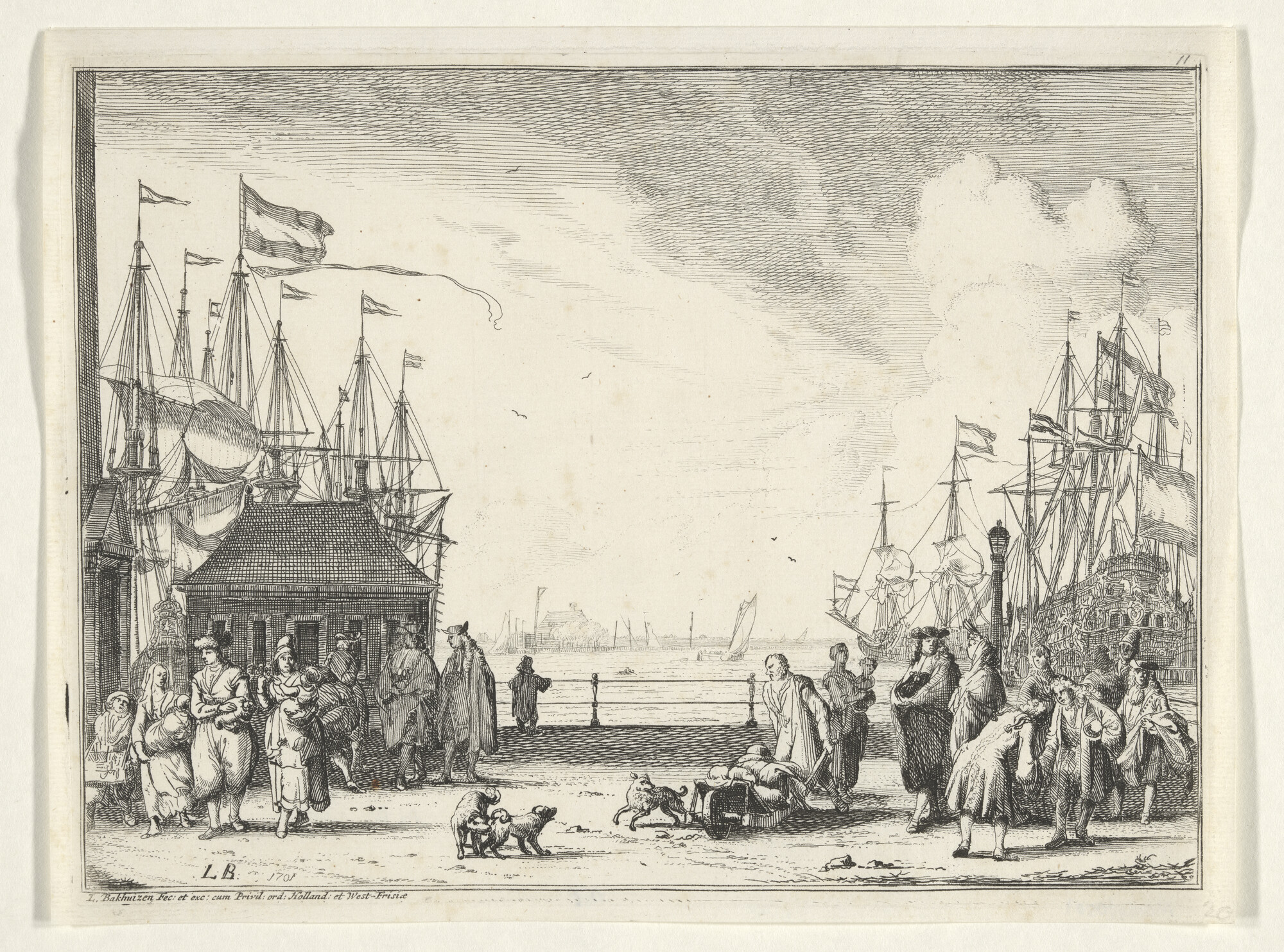 A.0149(0050); Uit de serie D'Y Stroom en Zeegezichten: Gezicht op het IJ bij de Nieuwe Stadsherberg; prent