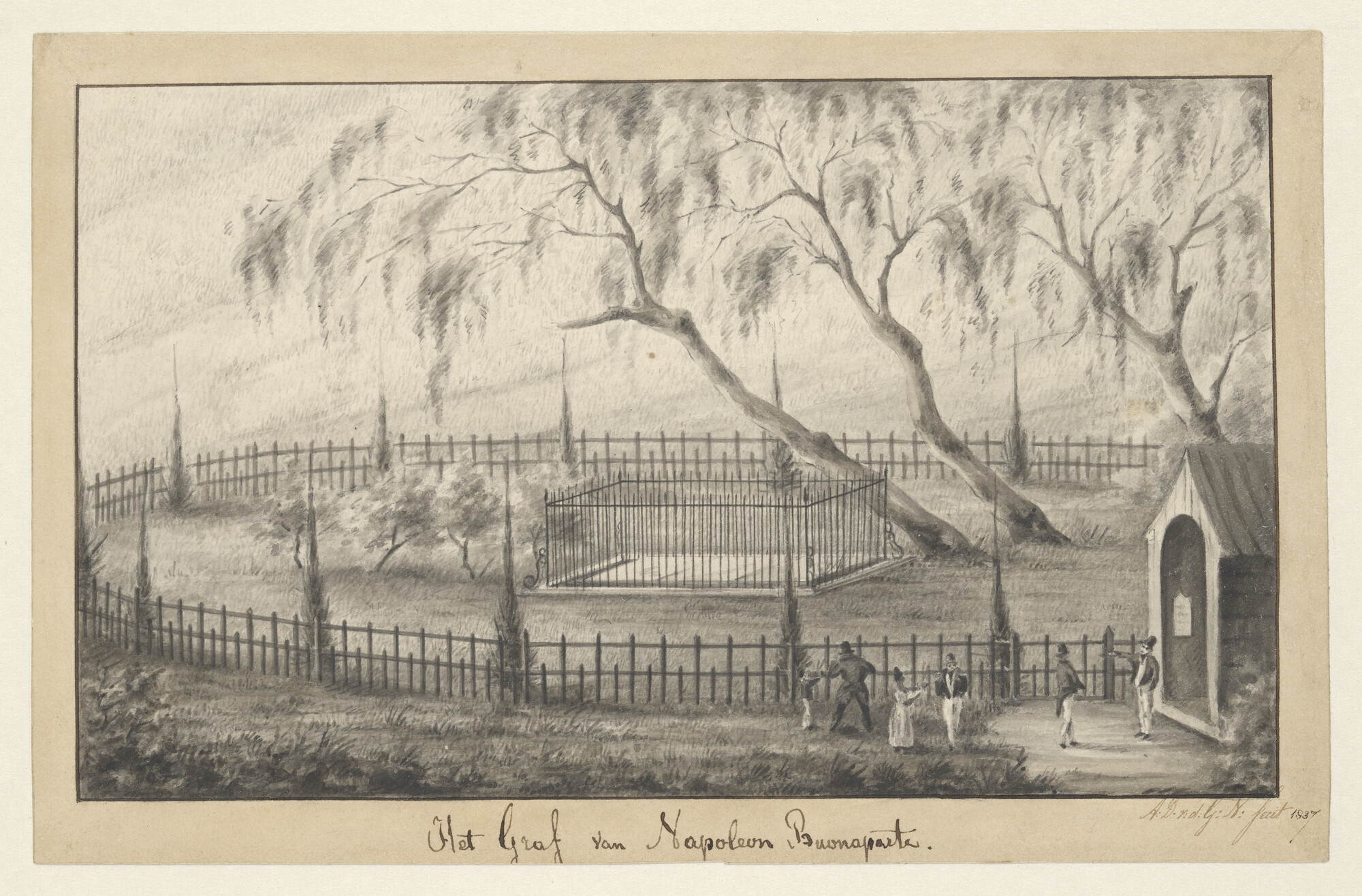 A.2235(04)b3; Het graf van Napoleon Bonaparte op Sint Helena; tekening