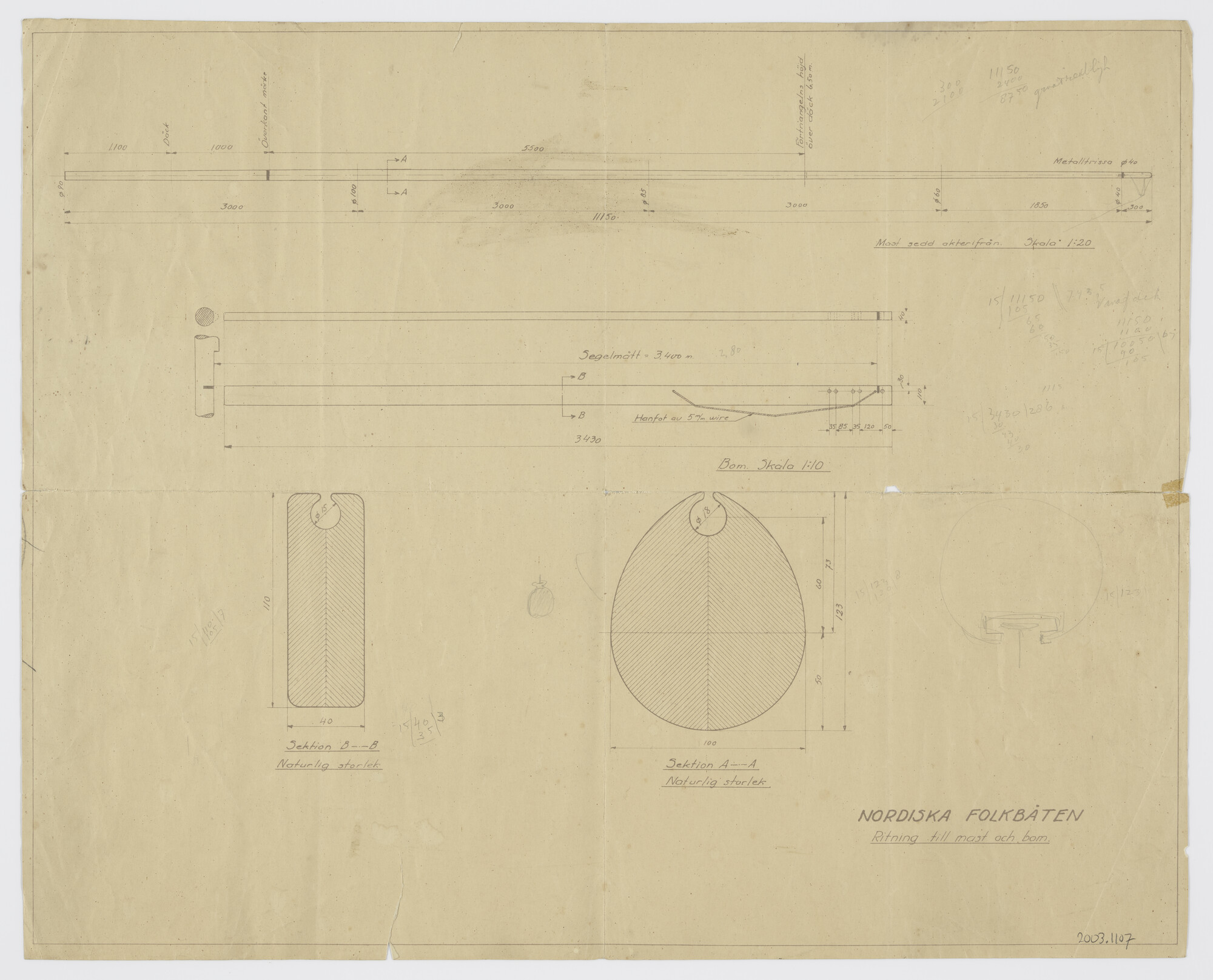 2003.1107; Rondhouten van de Scandinavische Volksboot 'Marina'; technische tekening