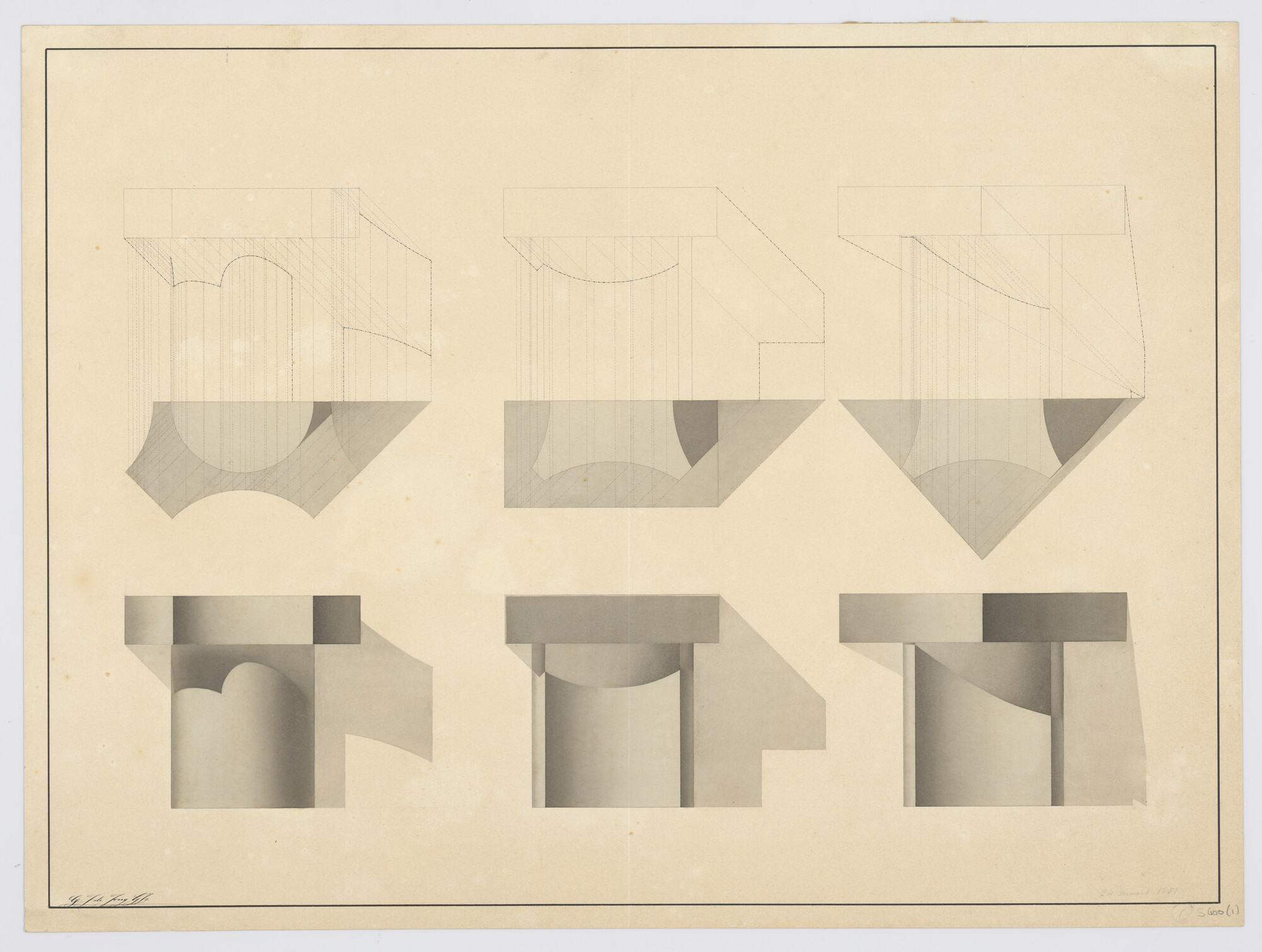 S.0600(01)149; Perspectieftekening van een houtverbinding; technische tekening