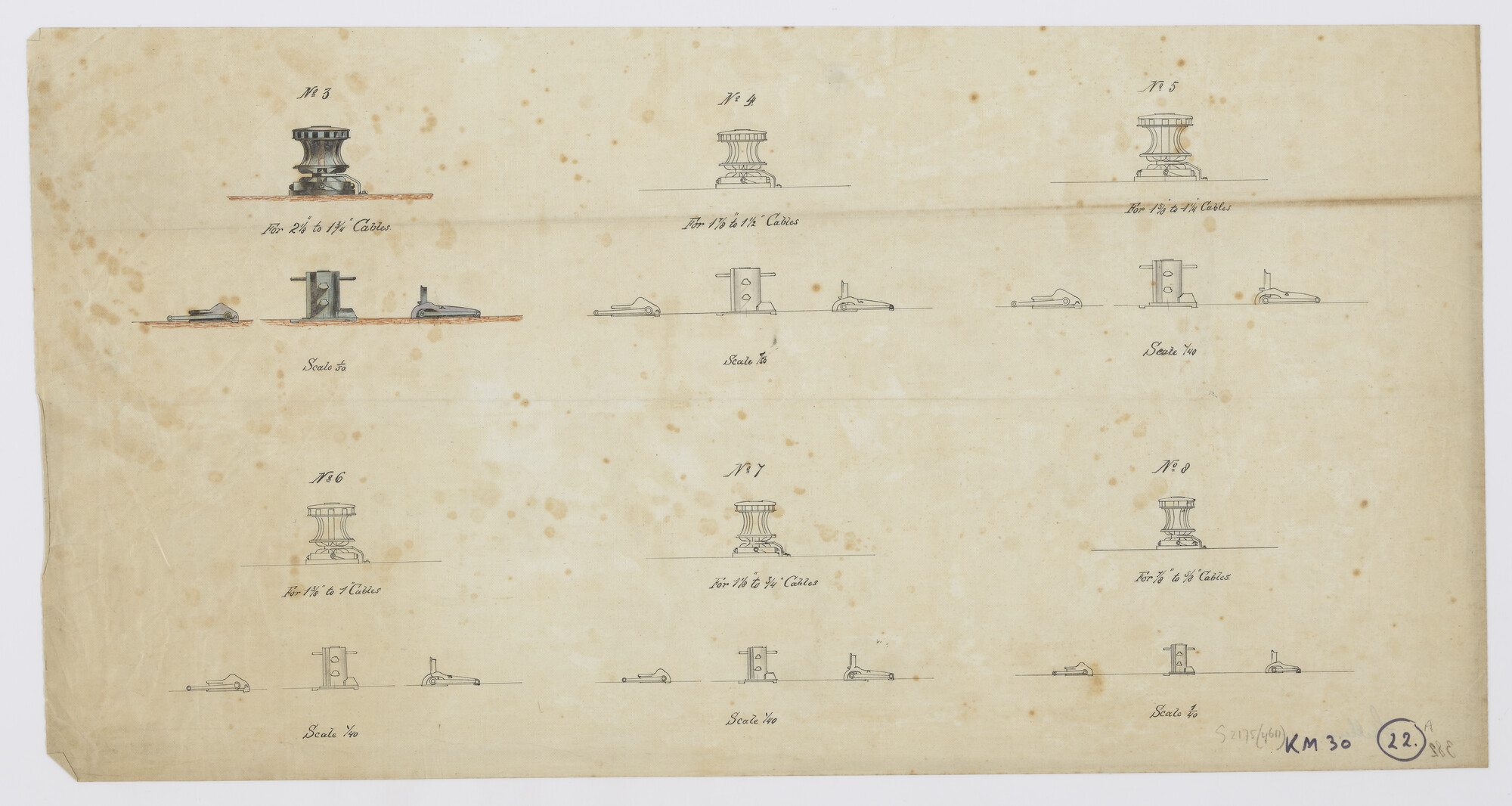 S.2175(4611); Kaapstanders; bolders en kettingstoppers; technische tekening