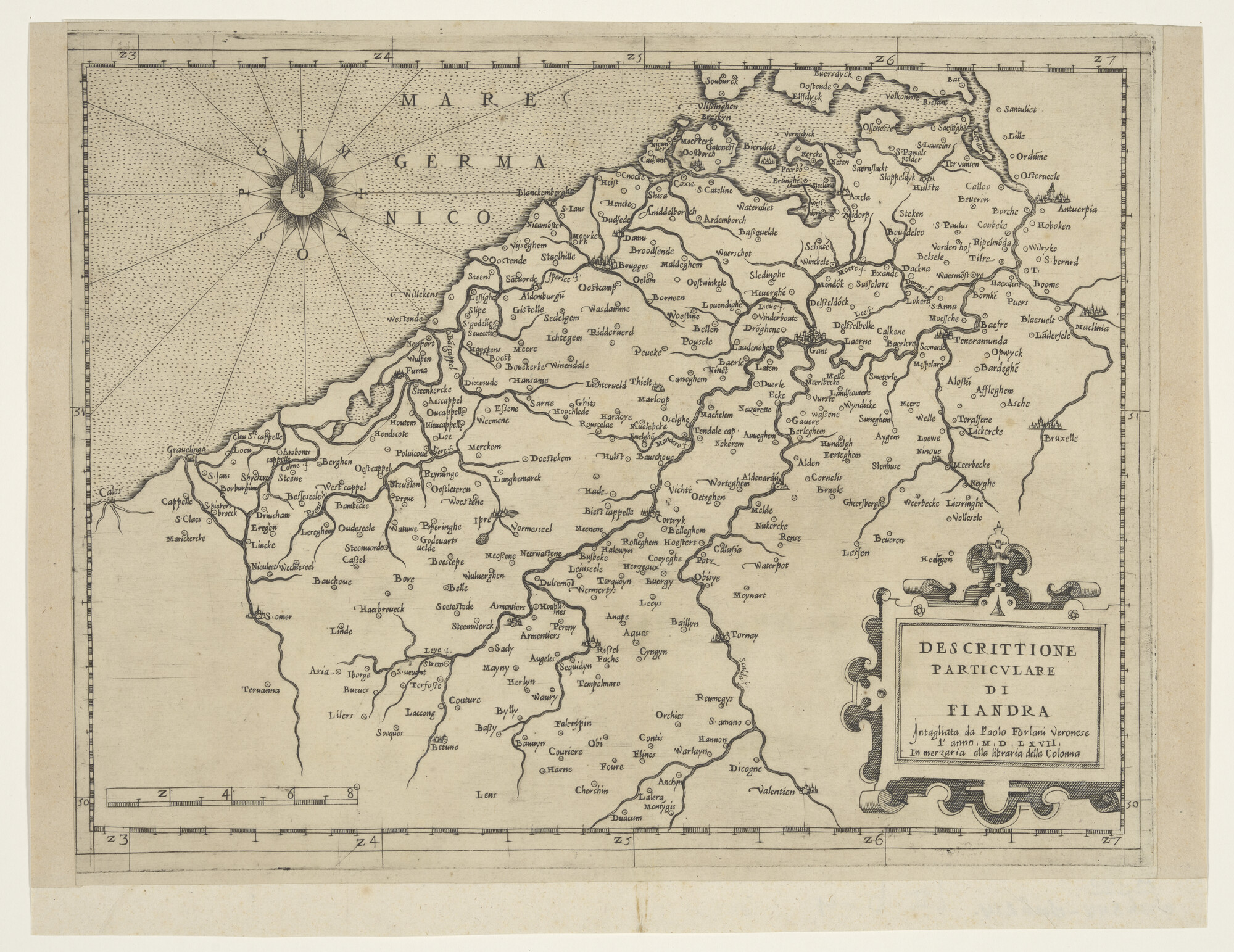 A.0145(214)01; Kaart van Vlaanderen door Paolo de Forlani (werkzaam circa 1576 te Verona en Venetië; landkaart