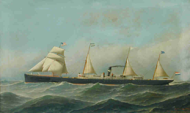 A.2546; Het passagiersschip ss. Rotterdam van de Nederlandsch-Amerikaansche Stoomvaart Maatschappij; schilderij
