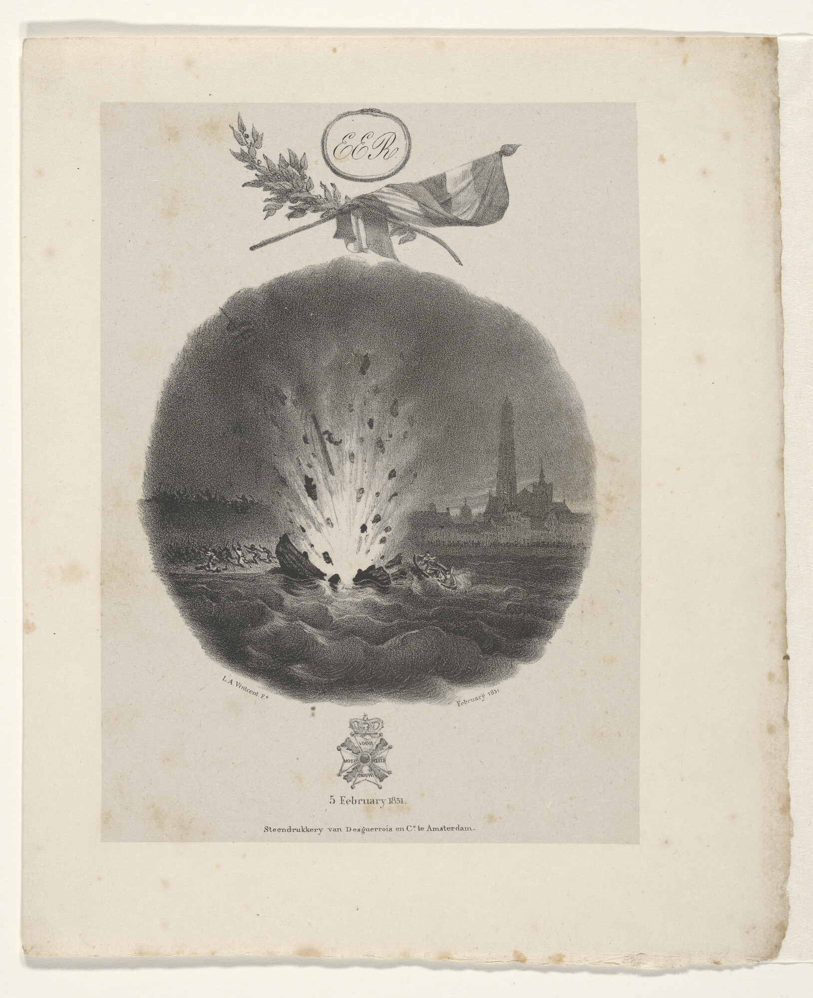 A.0964(01)52; Van Speyk laat zijn schip springen; prent