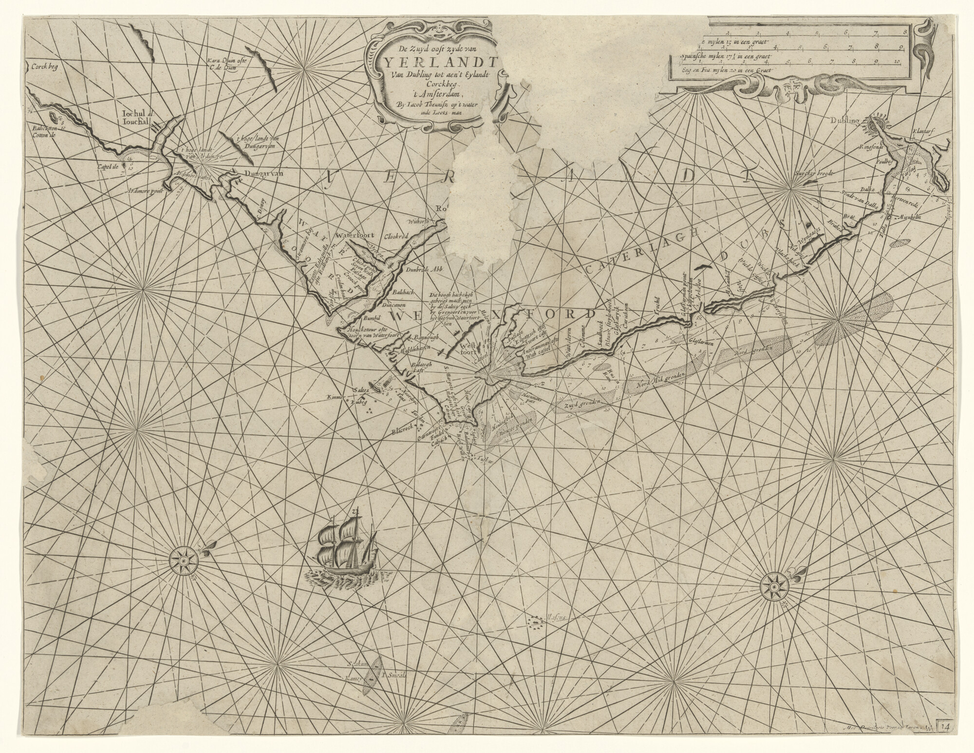 S.1072(02)08; Zeekaart van een deel van de zuidoostkust van Ierland tussen Dublin en het eiland Corckbeg; zeekaart
