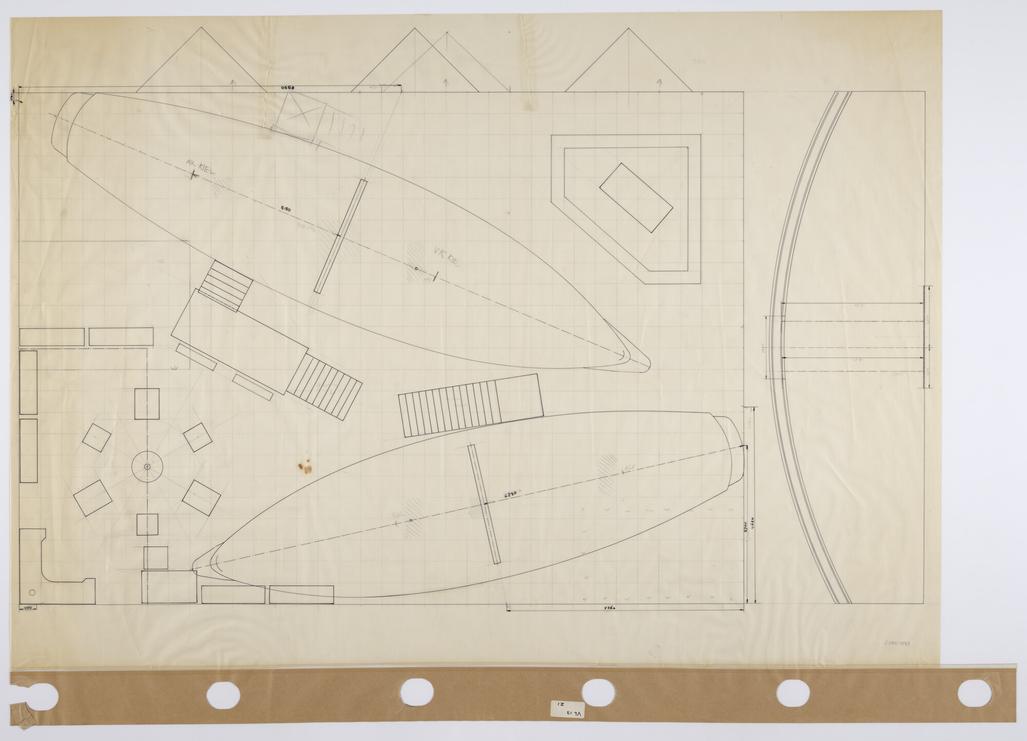 S.5180(1357); Plattegrond HISWA-stand met twee zeiljachten; technische tekening