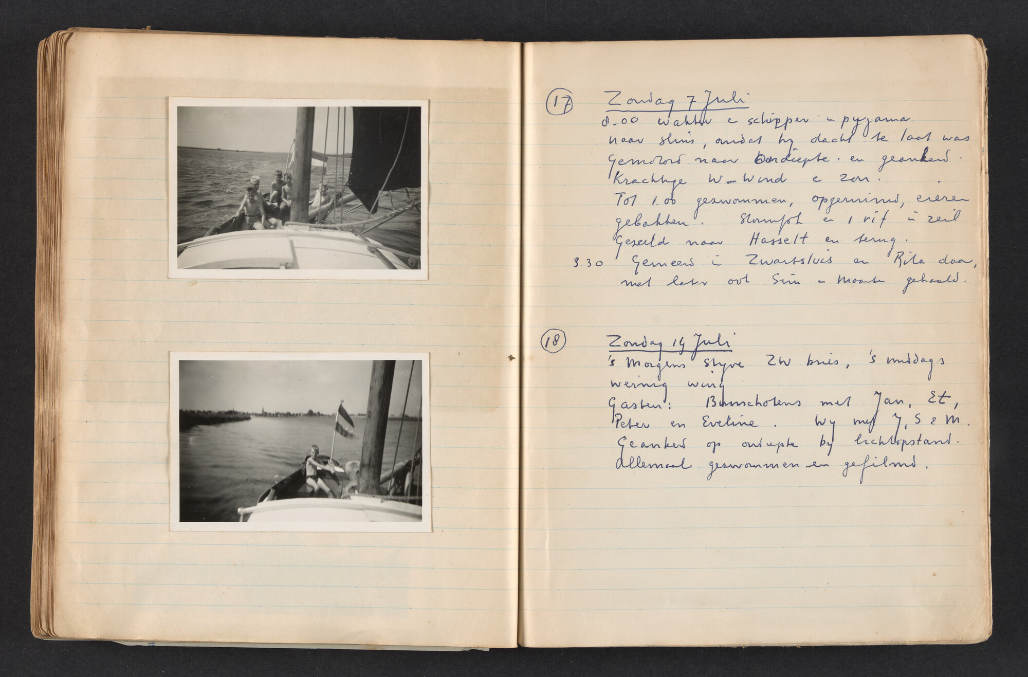 2017.0792; Logboek c.q. fotoalbum van reizen met zeeschouw Grutto in Nederland, 1955-1957; logboek