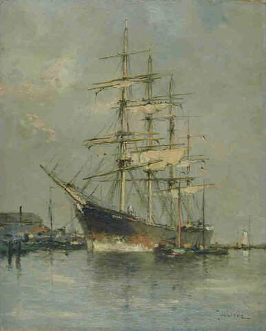 S.3088(04); Het Duitse viermast-barkschip Parma te Amsterdam; schilderij