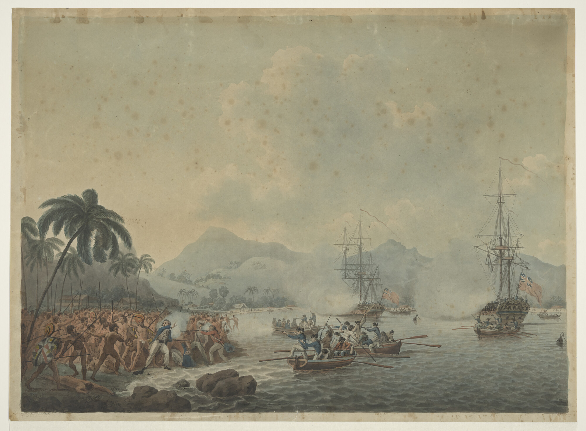 A.0145 [nr 0010]; De laatste reis van James Cook: het sneuvelen van Cook op Owyhee; prent