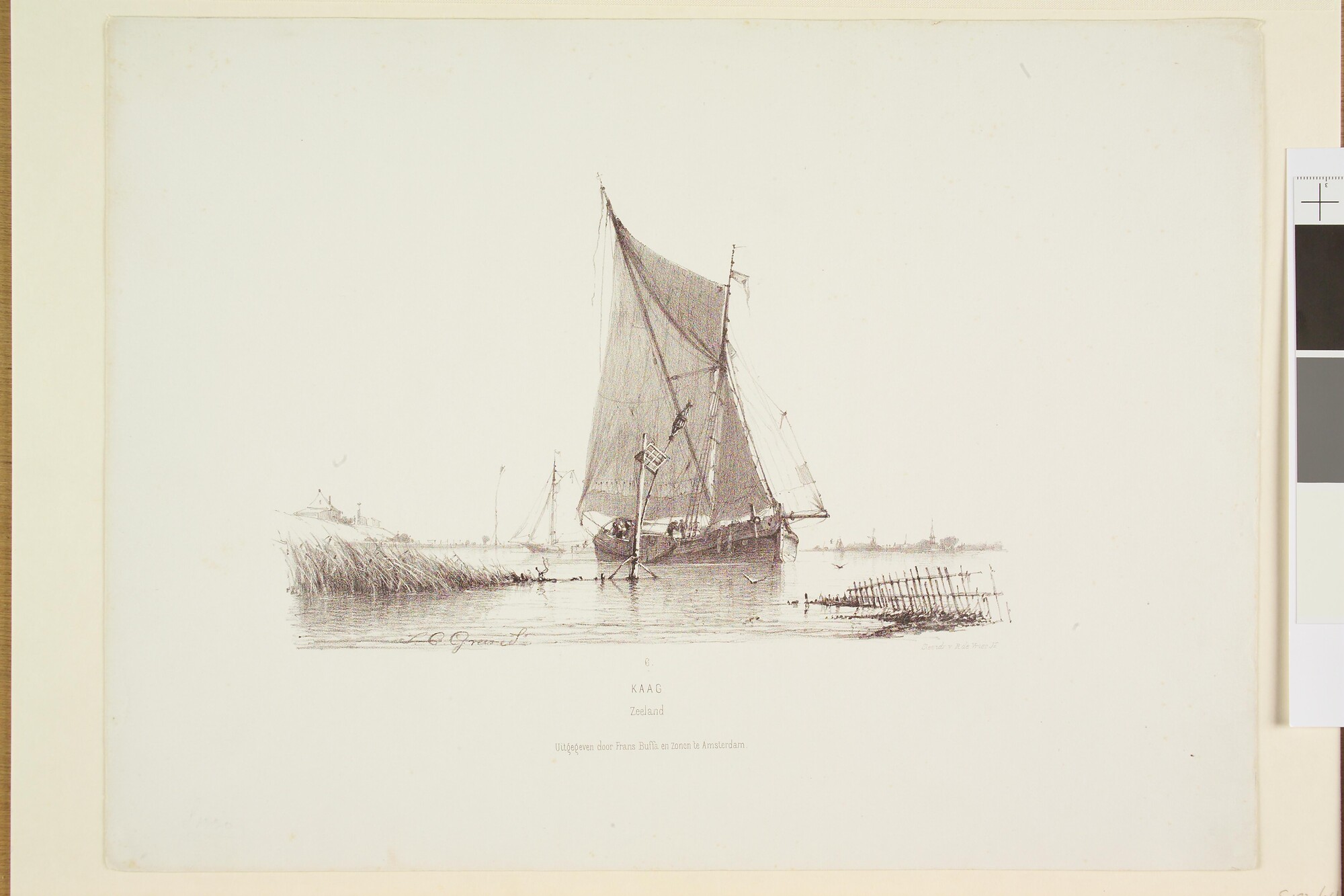 S.1330(06); Prentserie 'Studien van Hollandsche Schepen', nummer 6: een kaagschip; prent