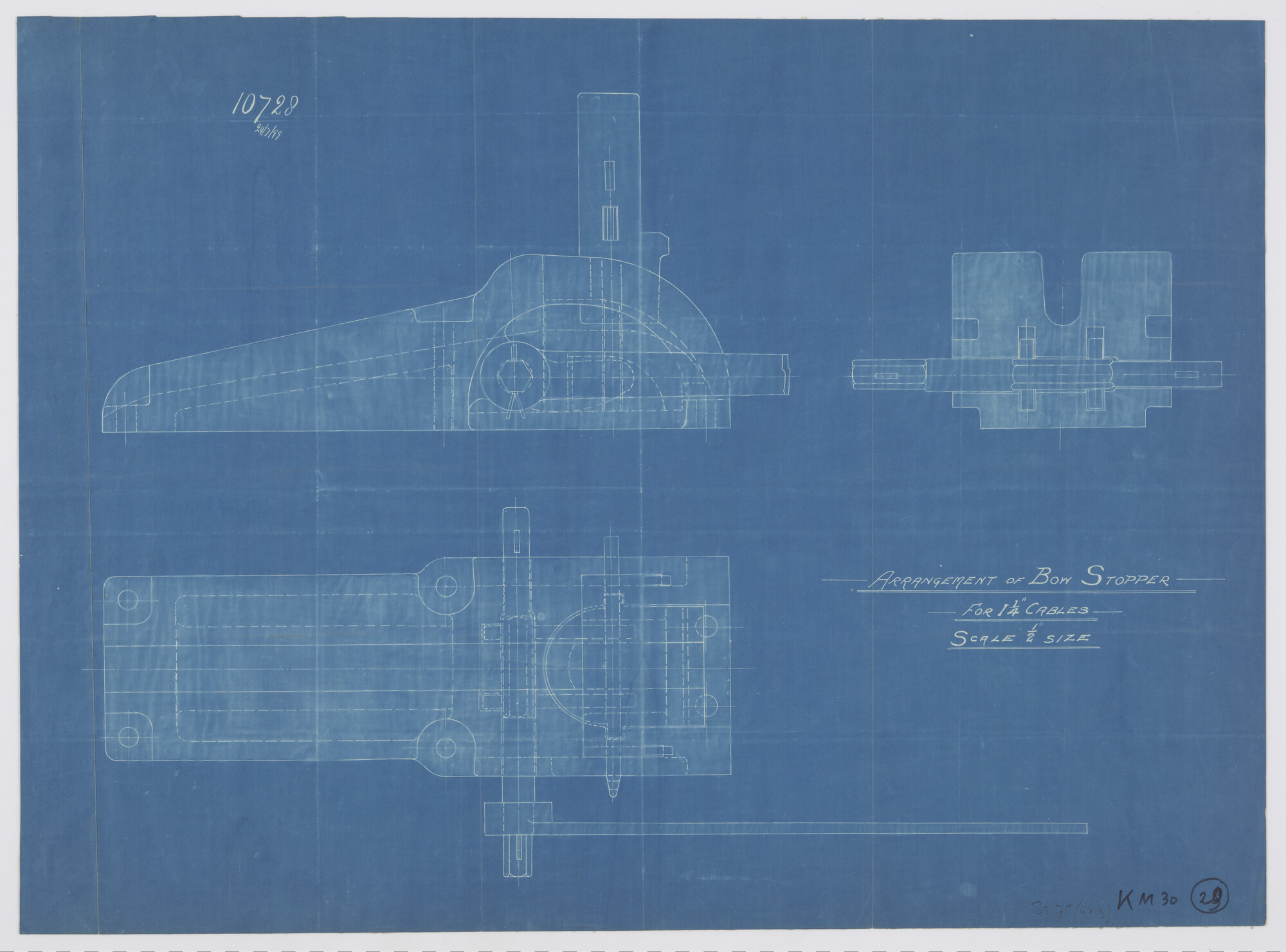 S.2175(4619); Boegstopper samenstel van Emerson Walker & Thompson Bros.Ltd; technische tekening