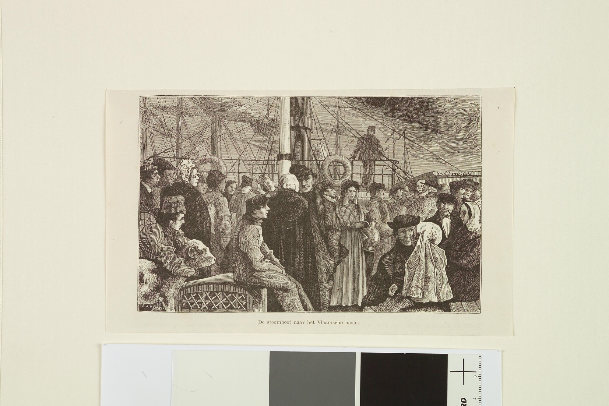 A.5167(02); Passagiers aan dek van een raderstoomschip; prent