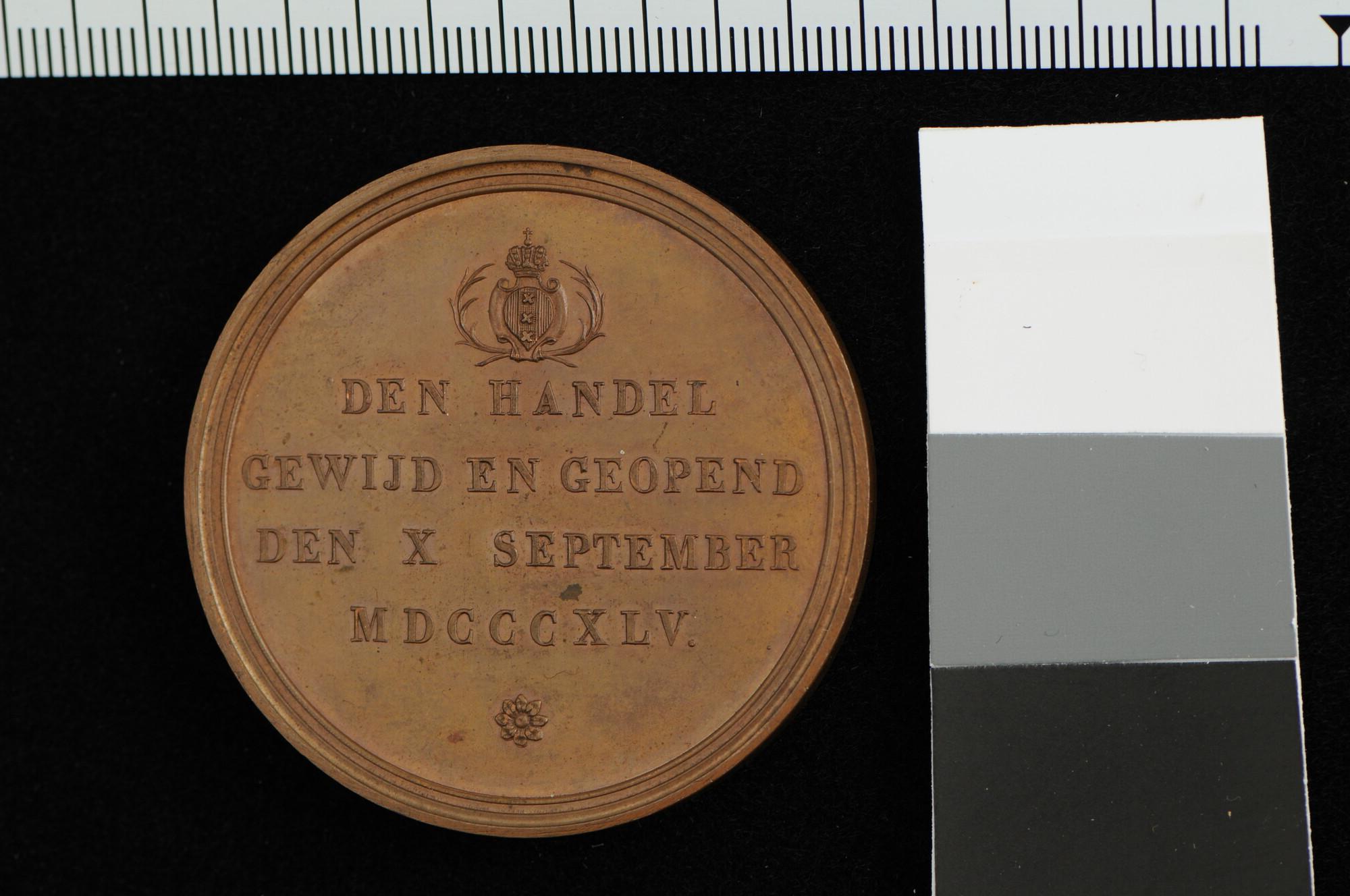 A.0027(107)1; Penning op de opening en inwijding van de Nieuwe Beurs te Amsterdam, 1845; penning