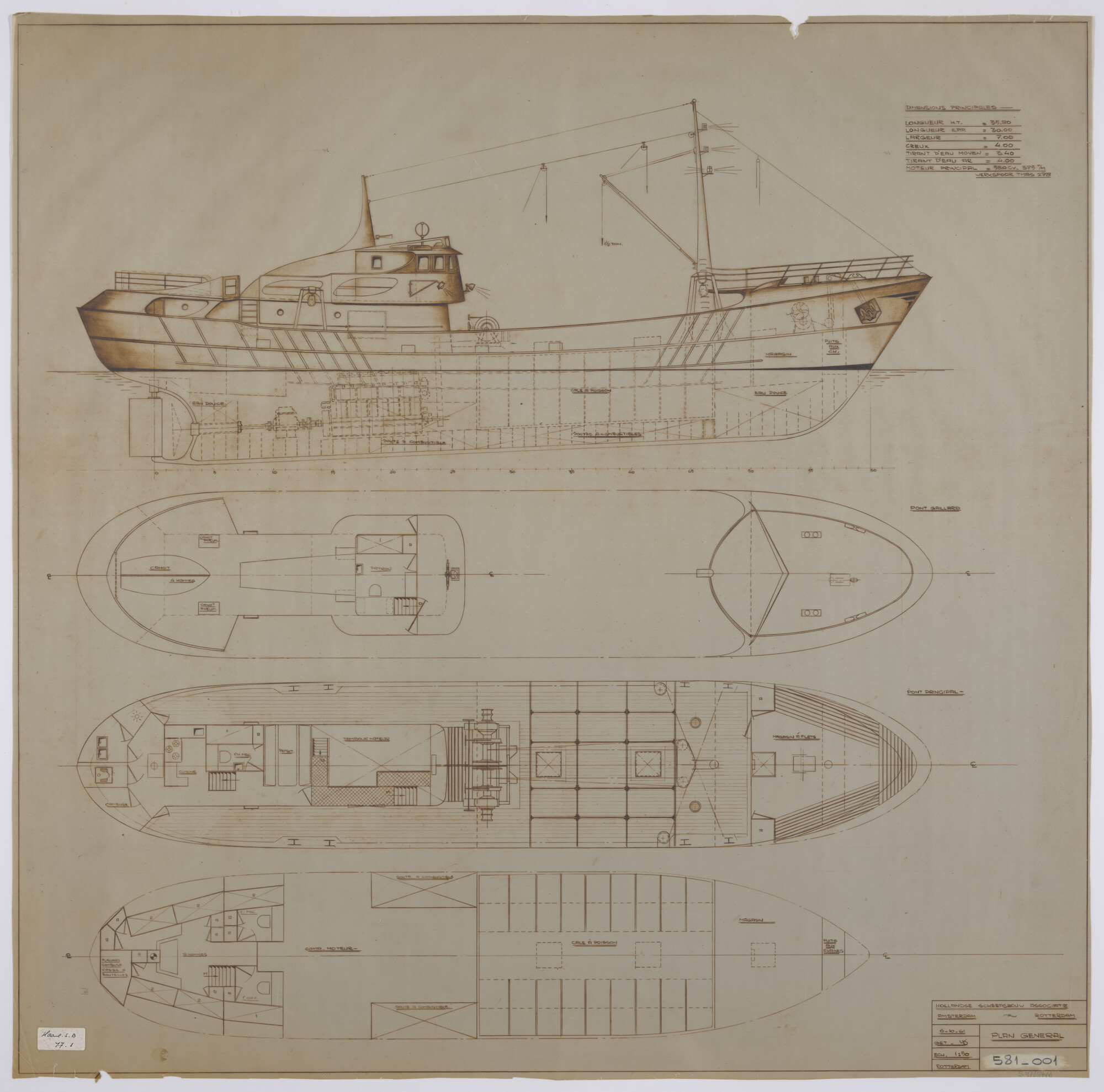 S.4765(444); Algemeen plan van een trawler; technische tekening