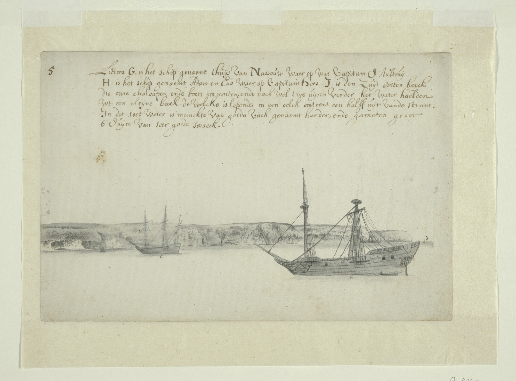 A.3490(04); Deel van een landverkenning van het eiland Maio, één der Kaapverdische Eilanden, vervaardigd tijdens de reis van Johan Maurits van Nassau naar Brazilië; tekening