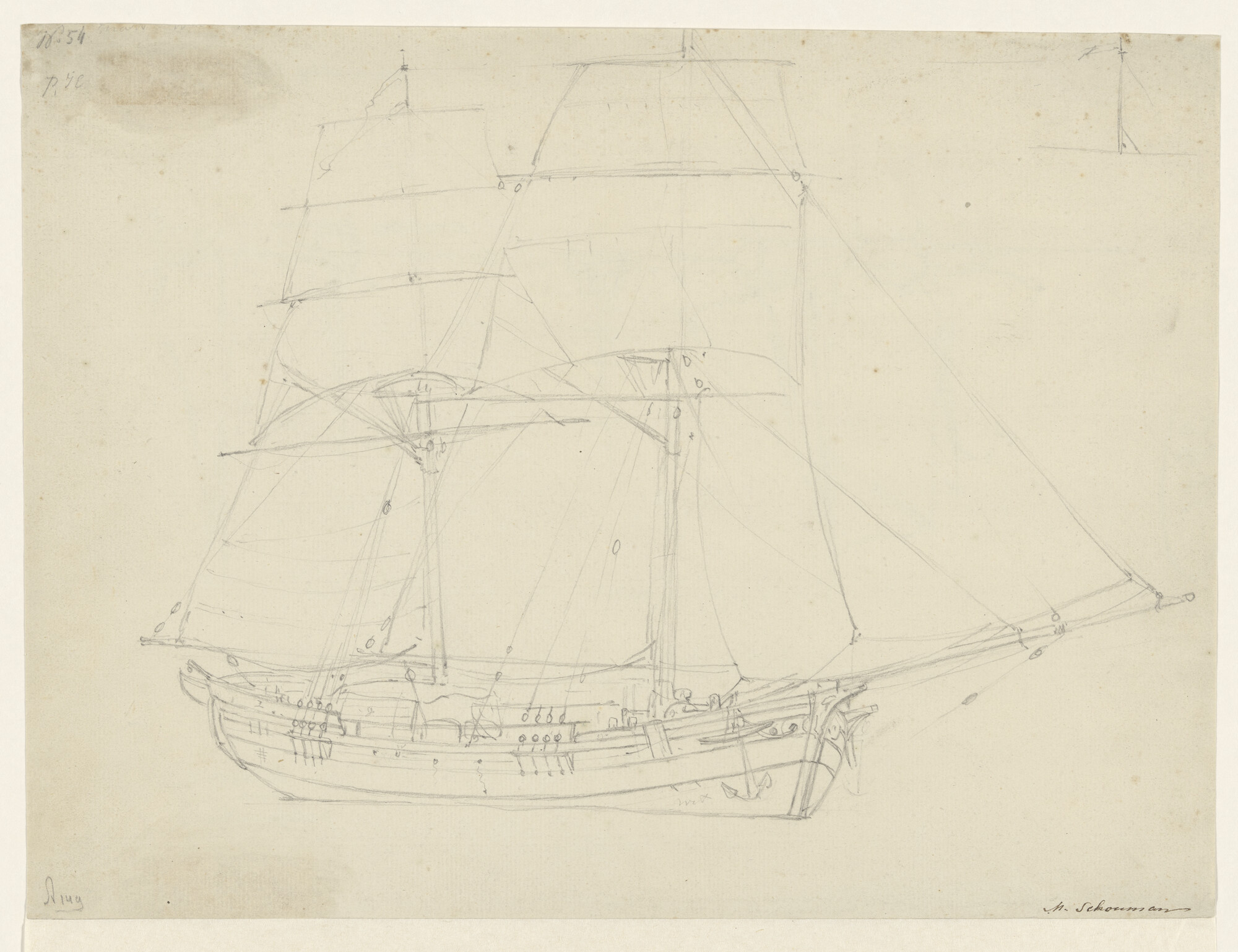 A.0149(0417); Tekening van een brikschip; tekening