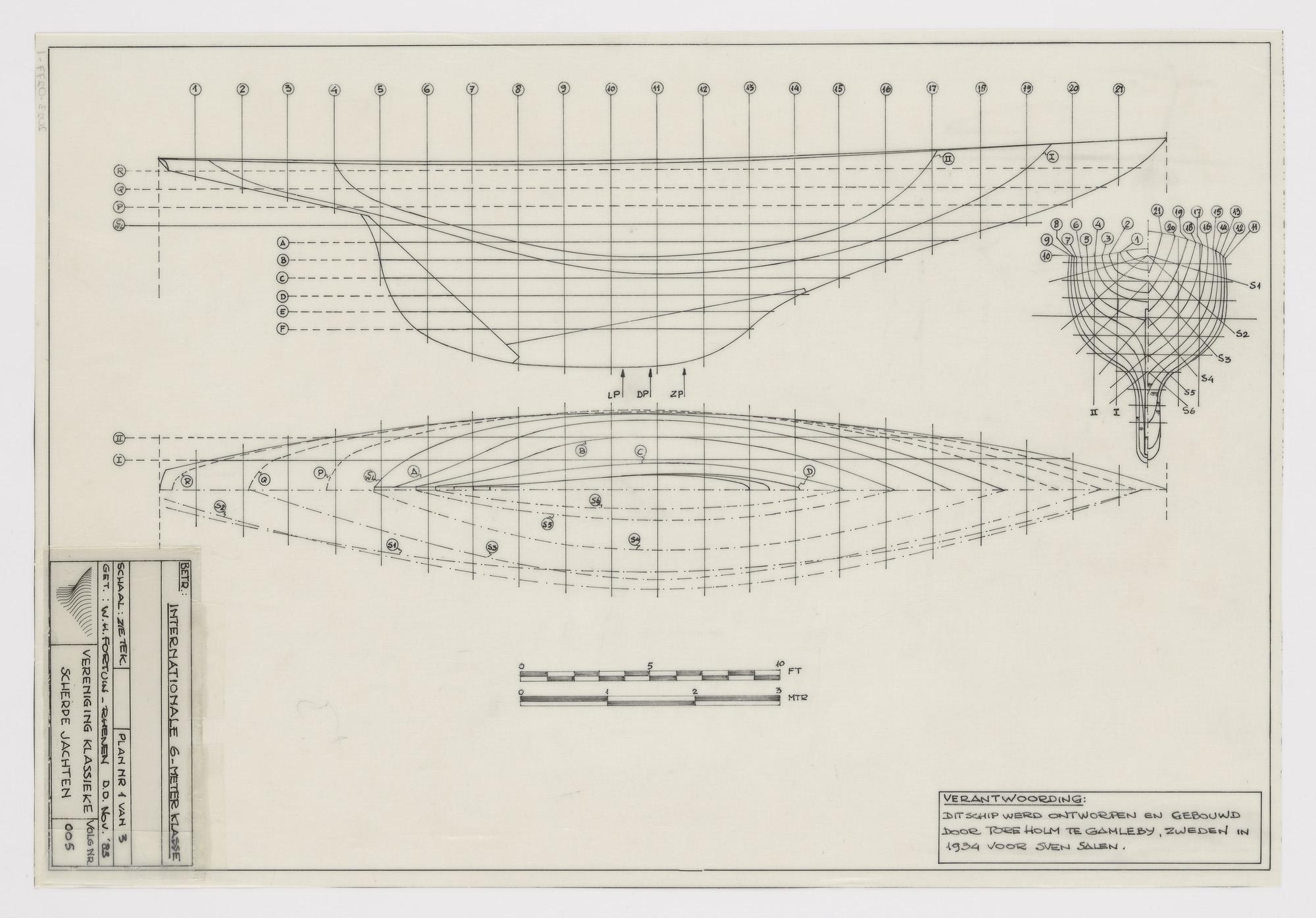 2023.0277-1; Technische tekening van een 6 meter klasse zeiljacht; technische tekening