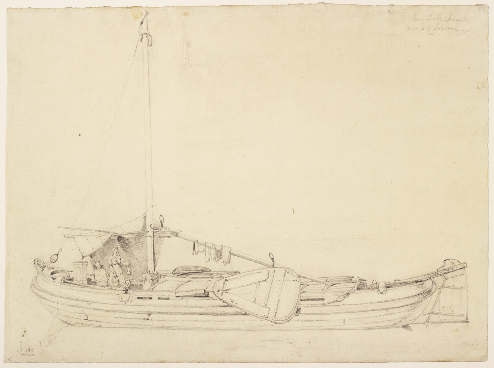 A.0149(0374); Tekening van een snik en verso een schets van een schip; tekening