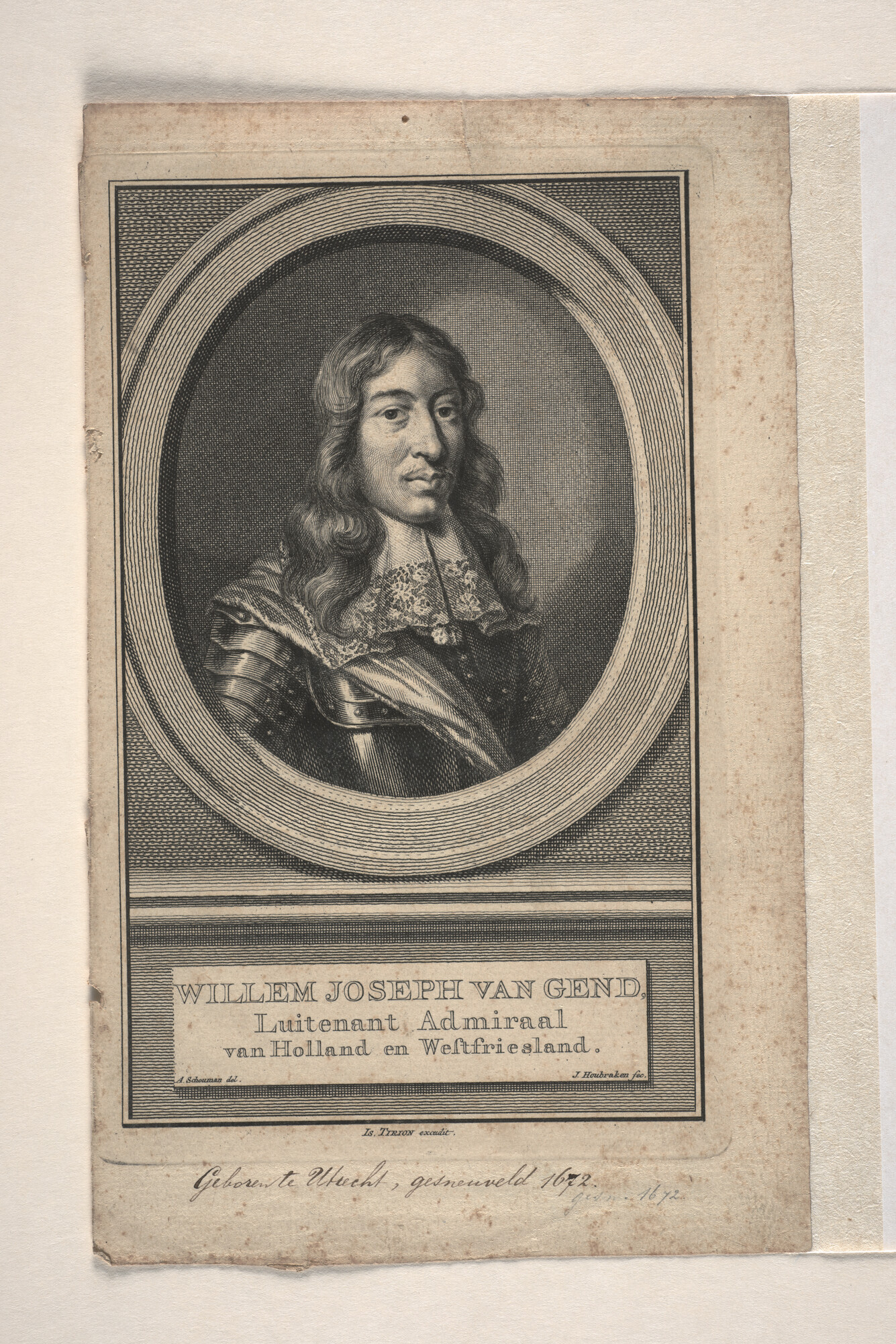 A.1361(19)2 c; Portret van Willem Joseph van Gend, Luitenant-Admiraal van Holland en Westfriesland; prent