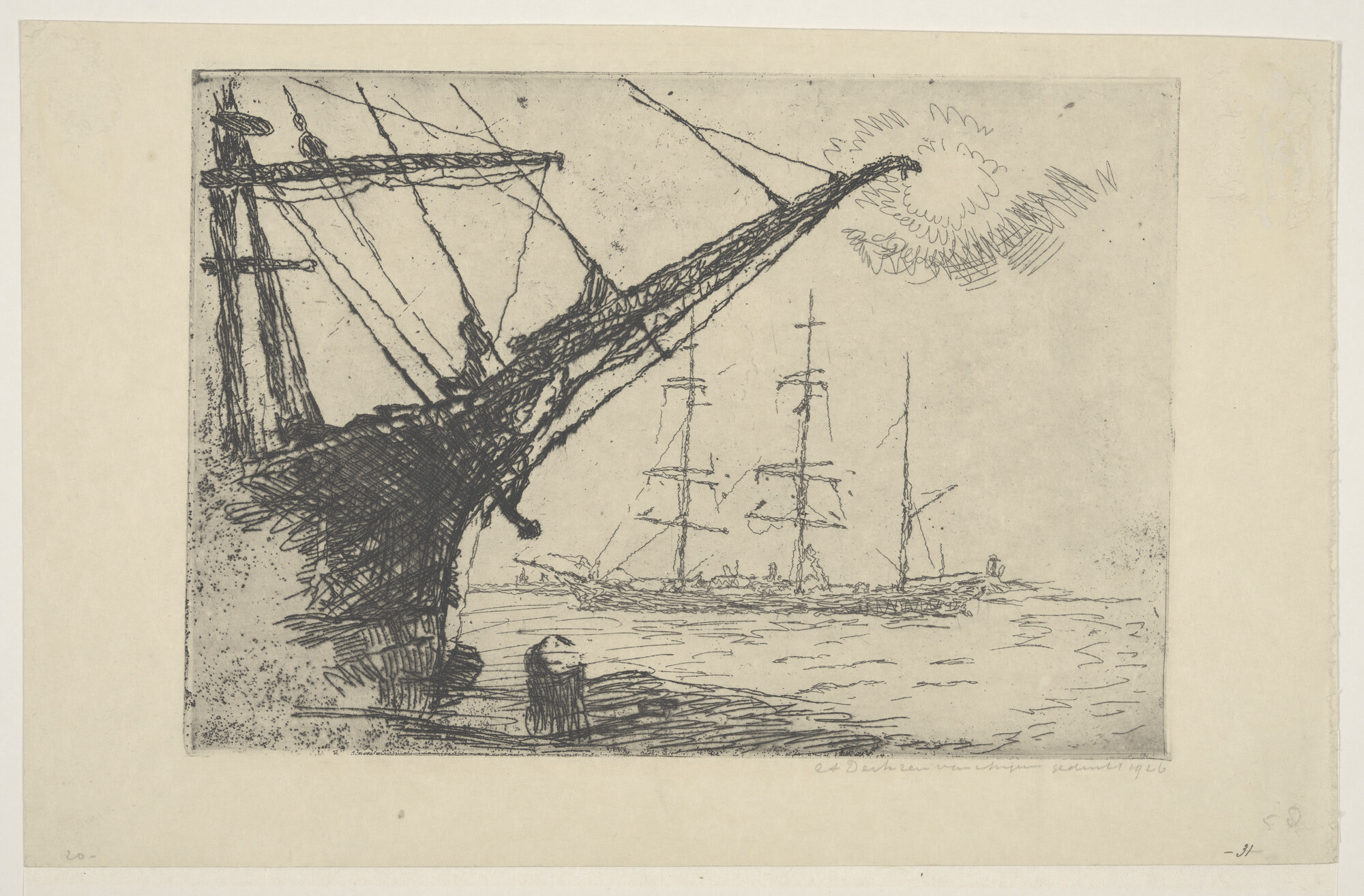 A.0875(01); Zeilschepen in de haven van Rotterdam; prent