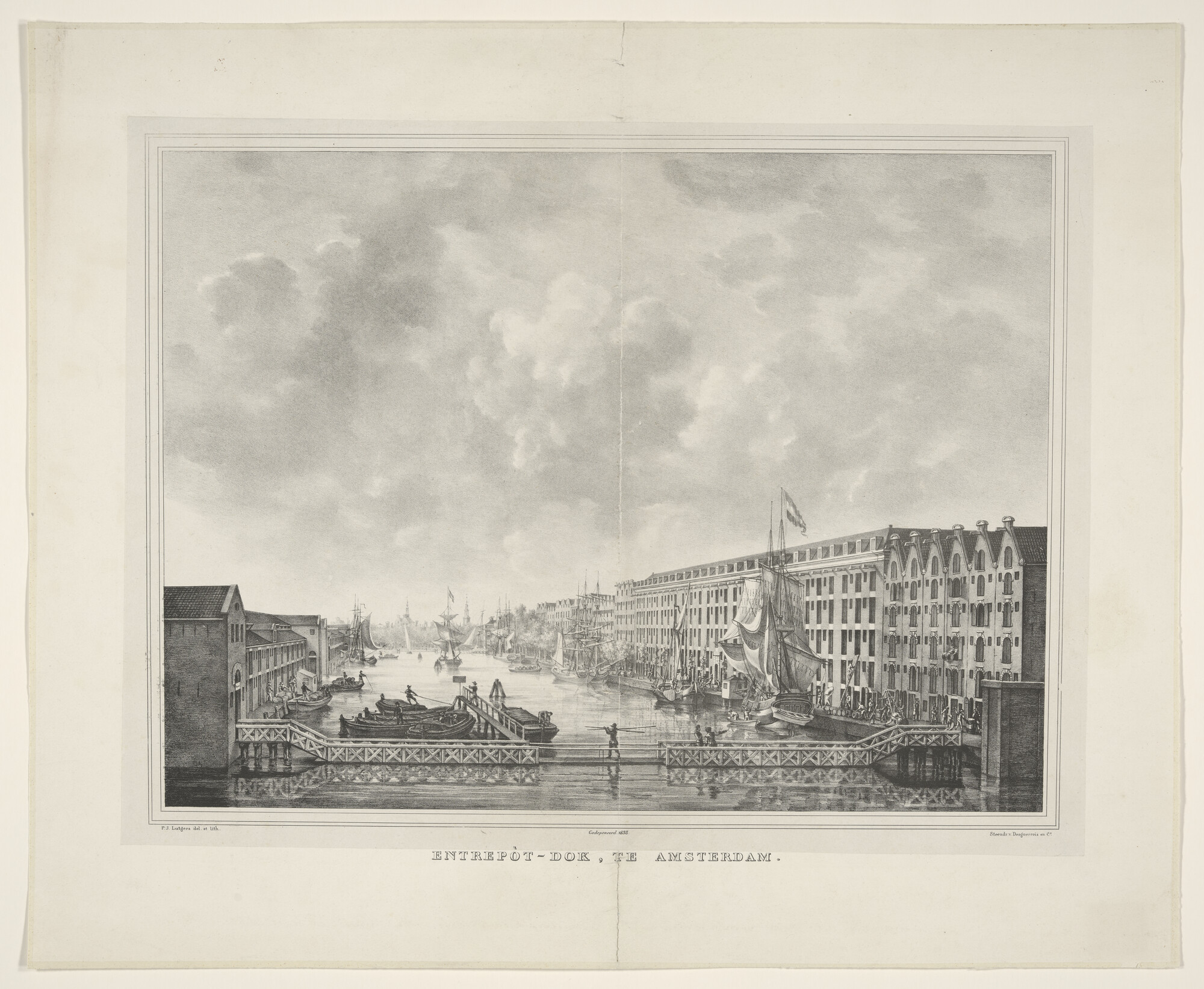 A.0356(50)5; Het Entrepot-dok te Amsterdam, gezien naar het westen; prent