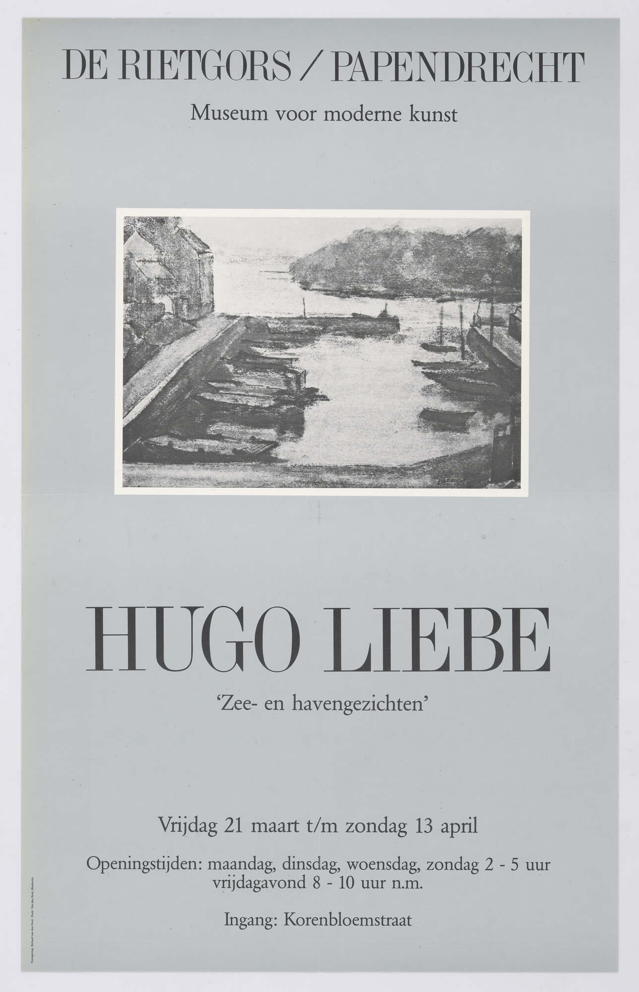 1993.5230; Affiche voor de tentoonstelling Zee en havengezichten van Hugo Liebe; affiche