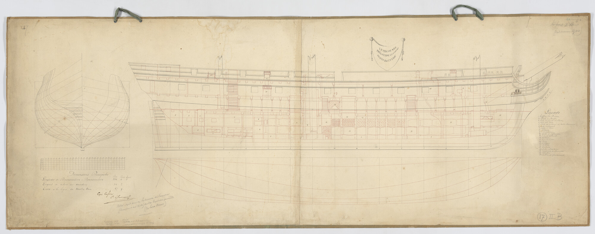A.2470(04b); Lijnenplan van het Franse fregat 'L'Embuscade'; technische tekening