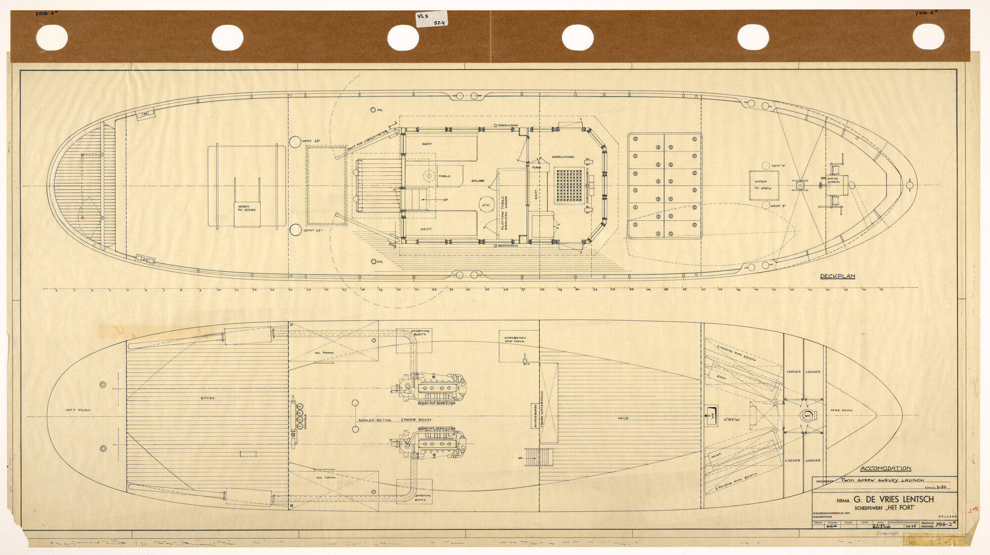 S.5180(0197); Indelingsplan van een inspectievaartuig; technische tekening
