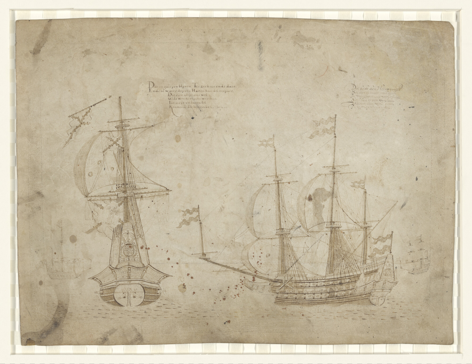 A.4501; Gevecht tussen een Nederlands en een Spaans oorlogsschip; tekening