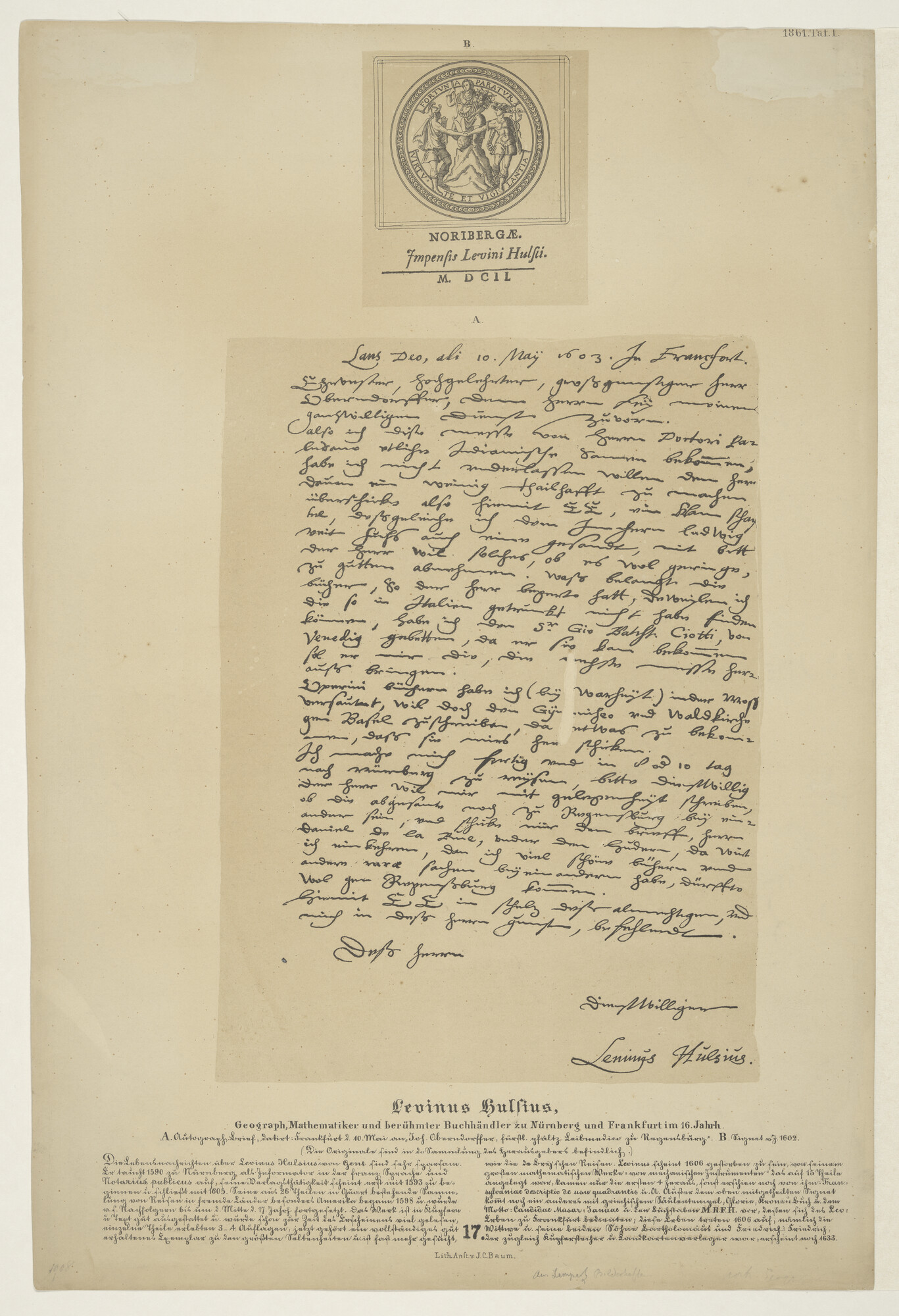 A.0075(127); Bladzijde uit boek met herdruk van een brief van L. Hulsius; handschrift