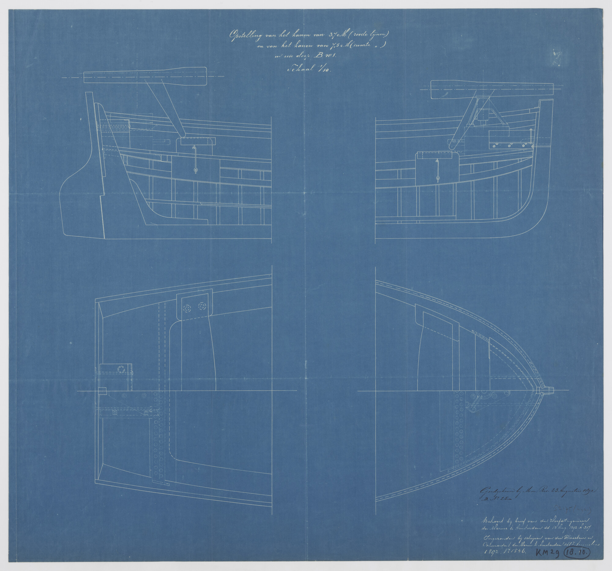 S.2175(4421); Sloepsgeschut van een sloep B1; technische tekening