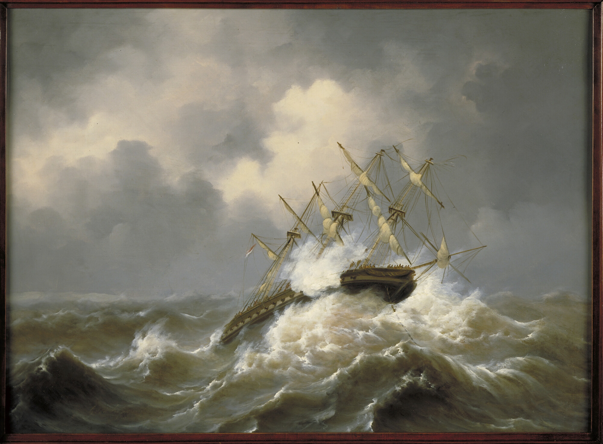 S.4327(02); Het fregatschip Zr.Ms. Rotterdam ter rede van Texel een storm afrijdend; schilderij