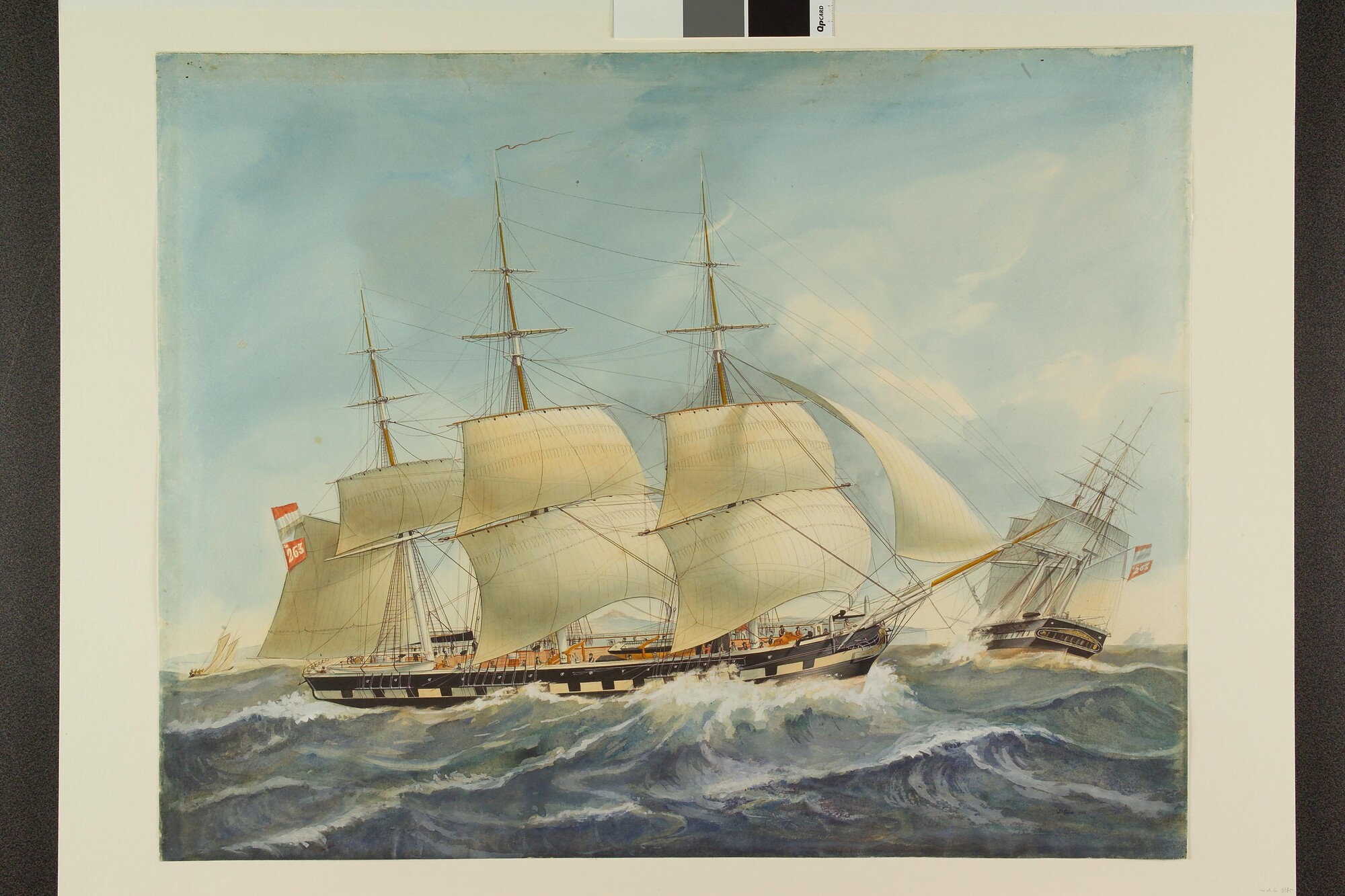 A.0037(07); Het fregatschip Philips van Marnix zeilend onder de kust van Dover; tekening