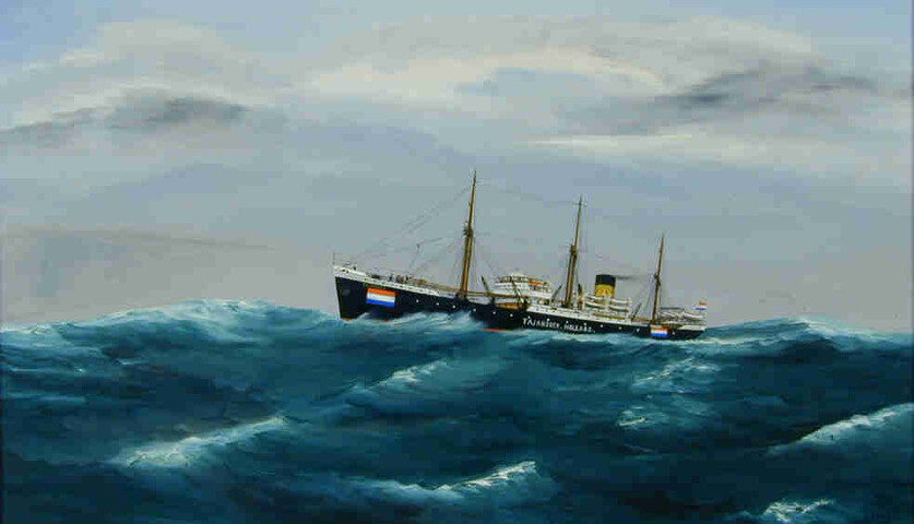 S.6440; Het vrachtschip ms. Tajandoen van de Stoomvaart-Maatschappij "Nederland"; schilderij