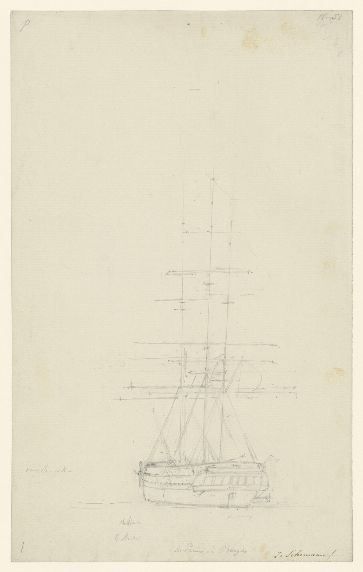 A.5203(05); Het Oorlogsfregat de 'Prins van Oranje'; tekening