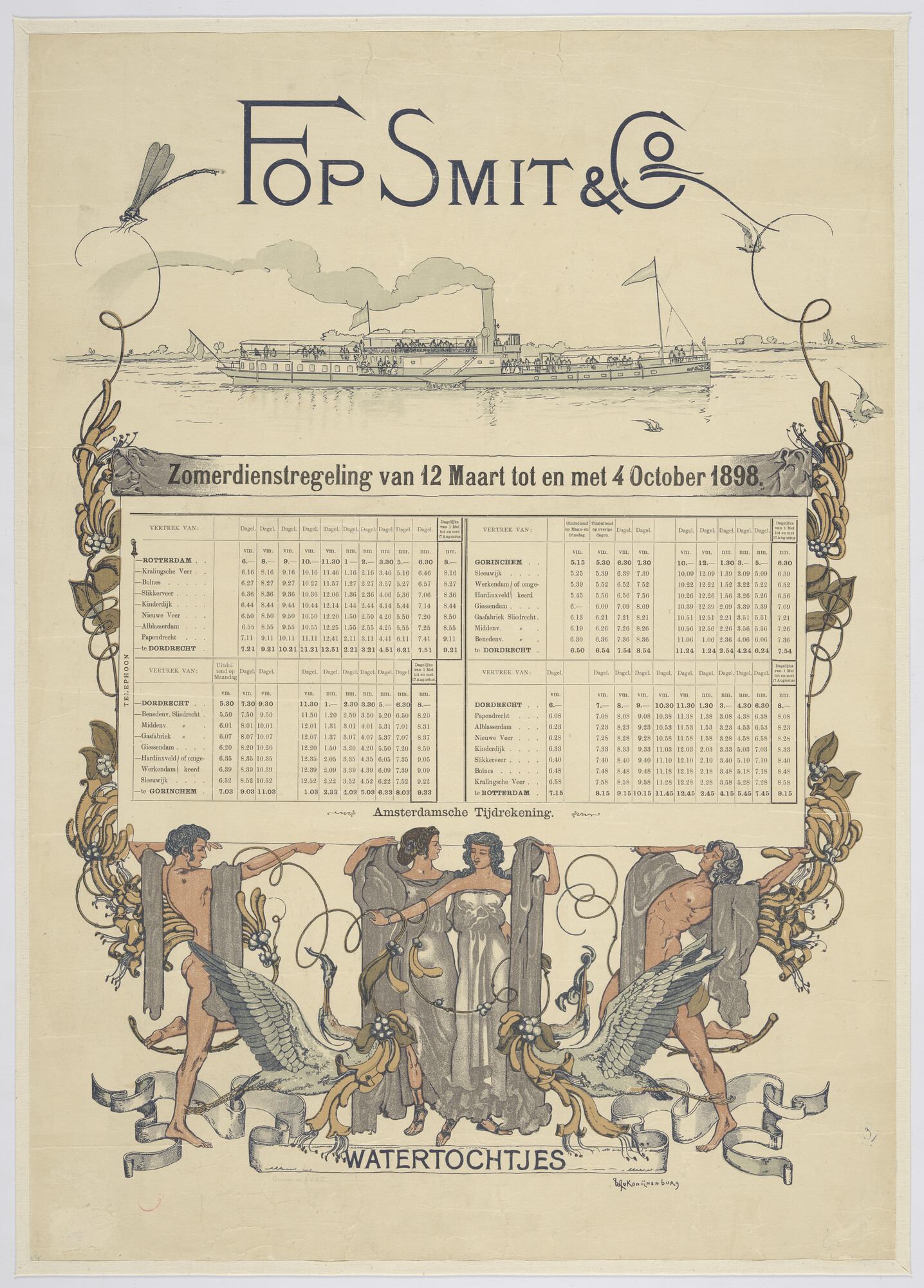 A.5006; Zomerdienstregeling van de Stoomboot Reederij Fop Smit & Co., 1898; affiche