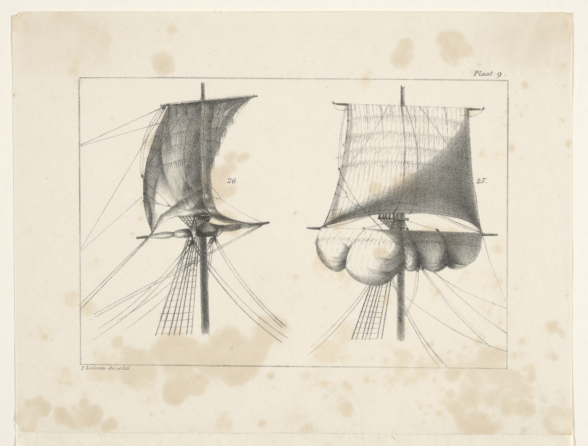 A.0149(0606); Een voor- en tegengebrast marszeil; prent