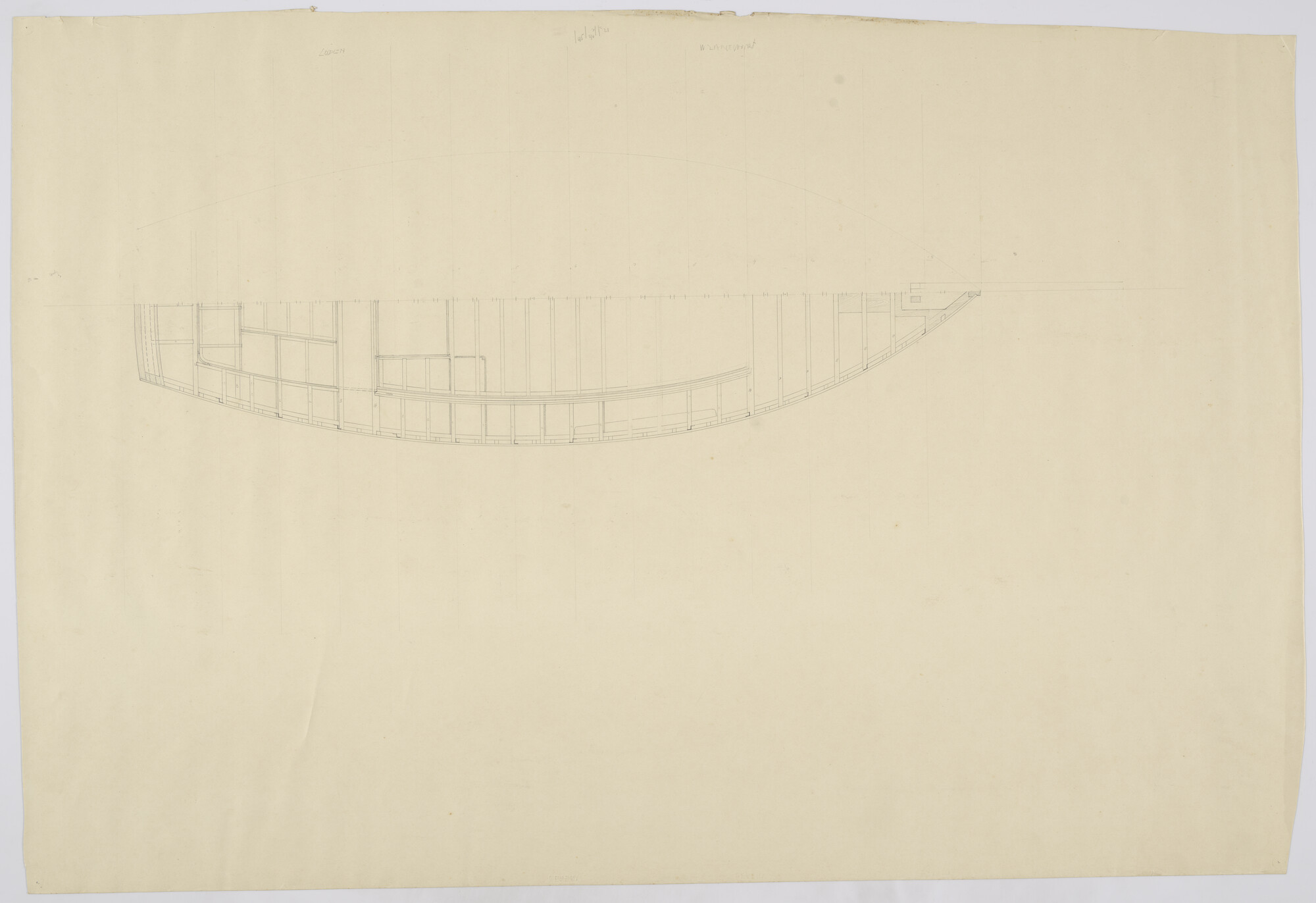 2013.0949; Constructieplan van het houten gaffelgetuigd middenzwaardjacht De Tijd Zal 't Leren van 9 meter; technische tekening