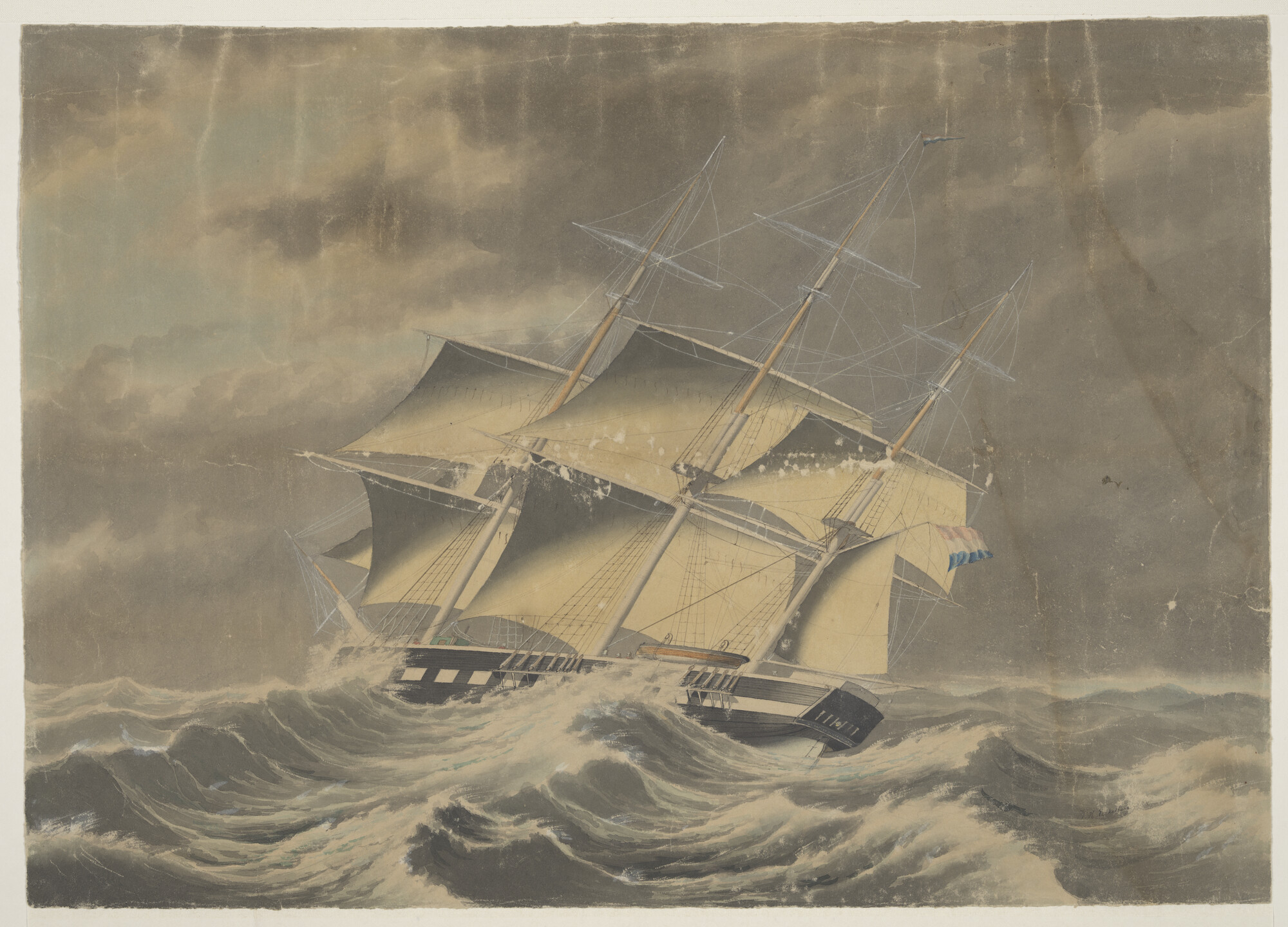 S.1732; Het fregatschip 'Graaf van Heiden Reinestein'; tekening