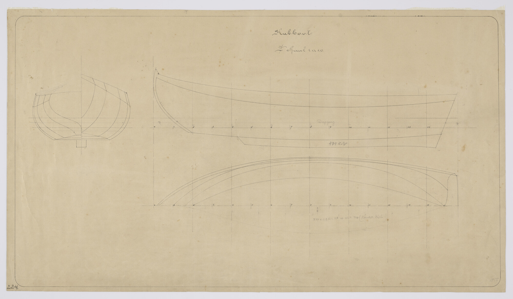 2012.0515; Lijnenplan van de kubboot 'Eva' van 6.25 m; technische tekening