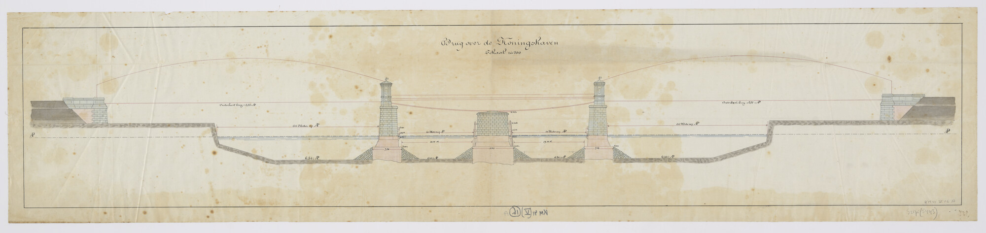 S.2175(5443); Langsdoorsnede van de brug over de Koningshaven te Rotterdam; technische tekening