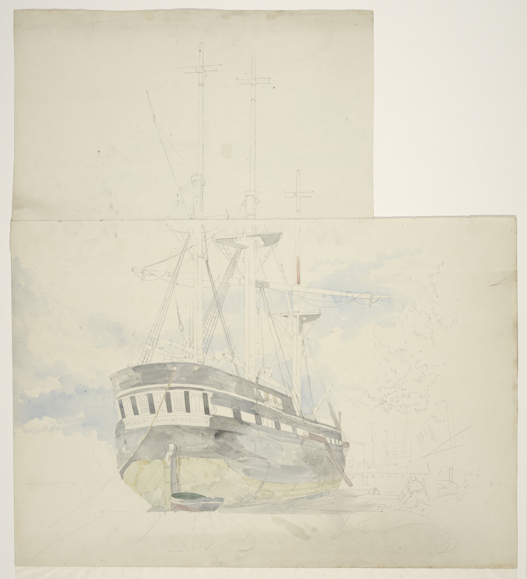 A.0863(32); Het fregatschip 'Prins Frederik der Nederlanden'; tekening