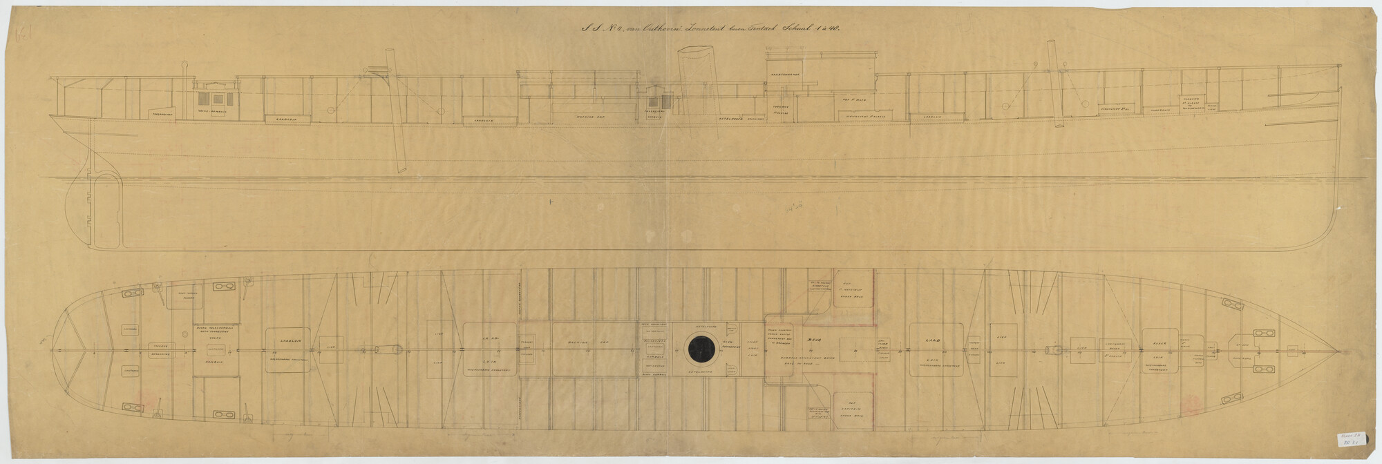 S.5444(002A.03.1); Zonnetent van het vracht- en passagiersschip ss. 'Van Outshoorn'; technische tekening