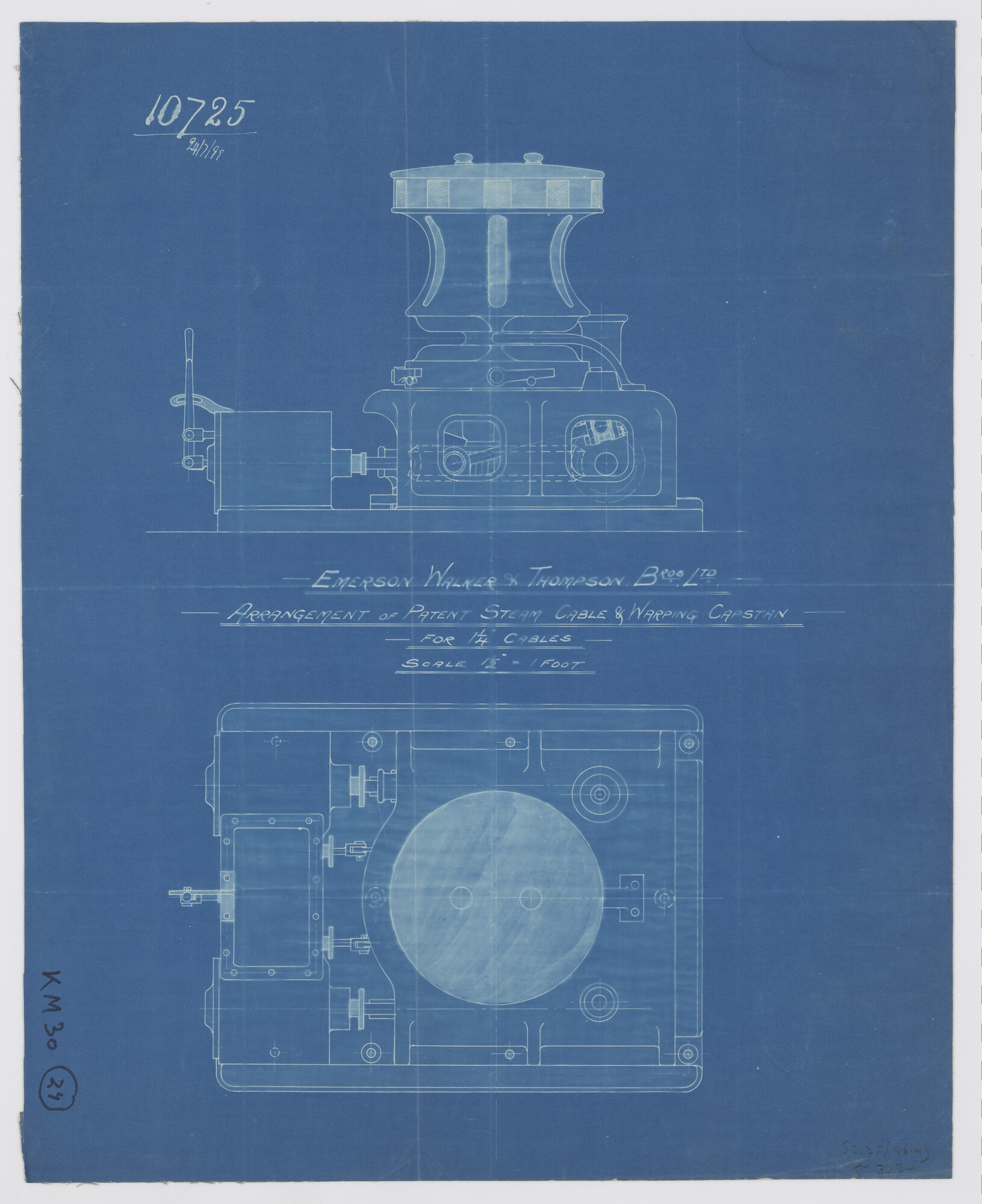 S.2175(4614); Stoomankermachine Emerson Walker & Thompson Bros.Ltd; technische tekening