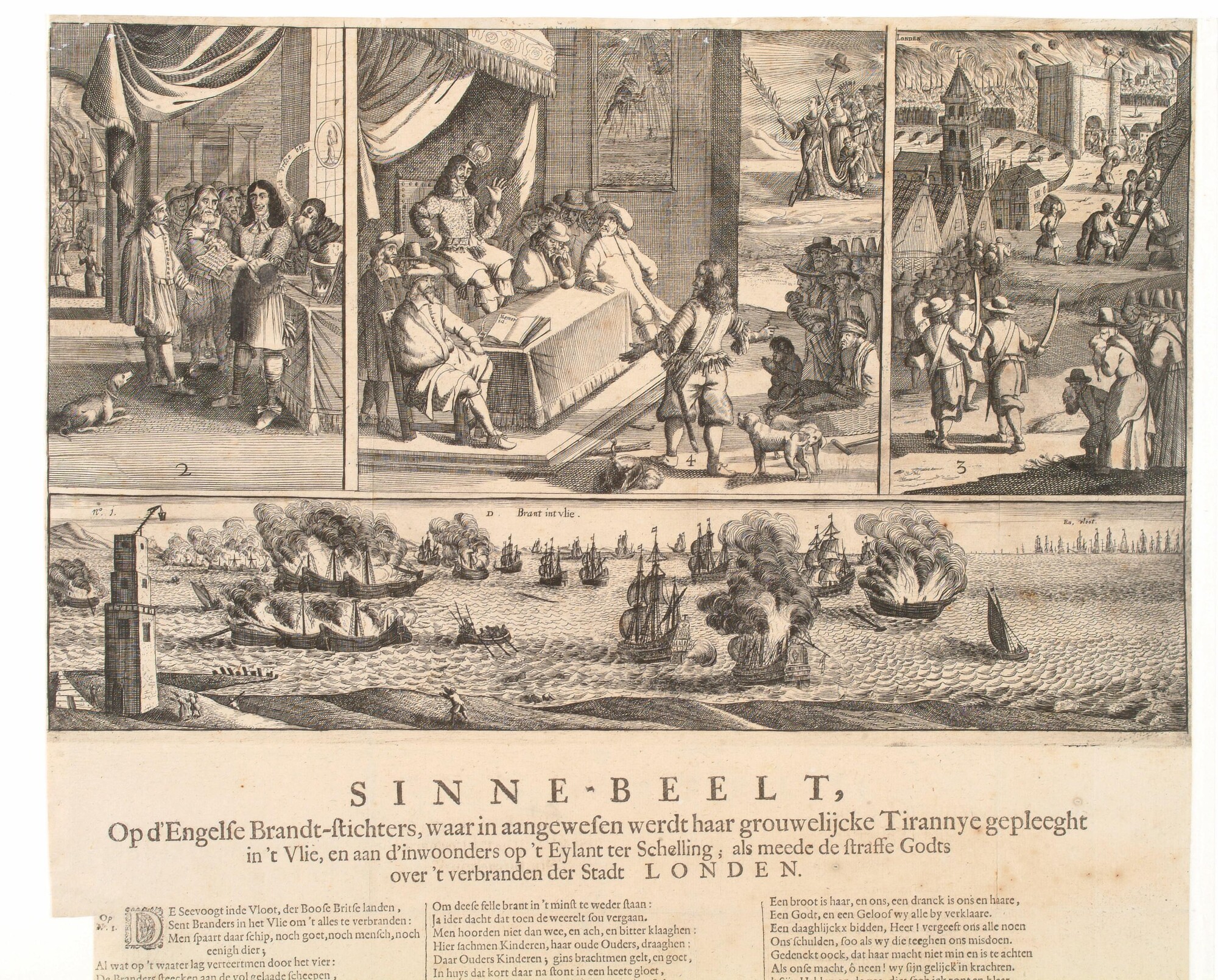 A.1802(01); Zinnebeeld op de Engelse brandstichters en hun daden in 't Vlie; prent