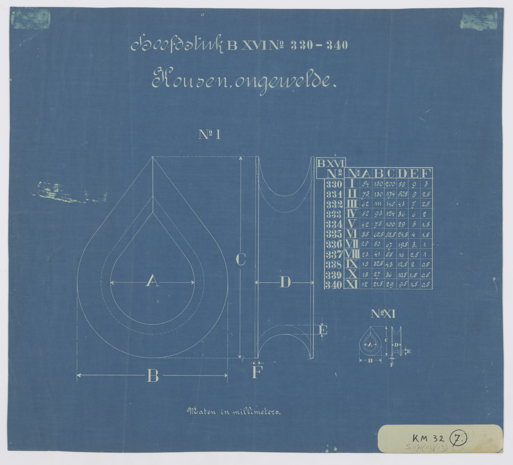 S.1171(03)13; Ongewelde kousen; technische tekening
